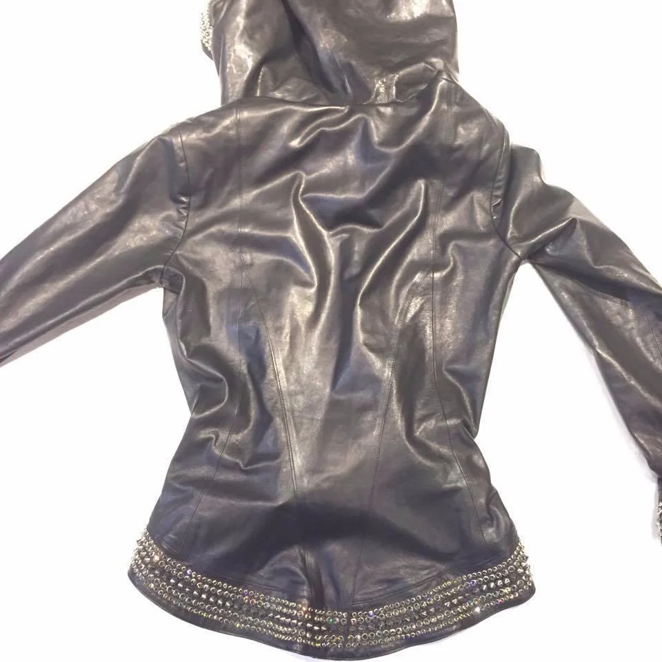 Hoss Couture Women's Swarovski Lambskin Studded Moto Jacket - Image 3