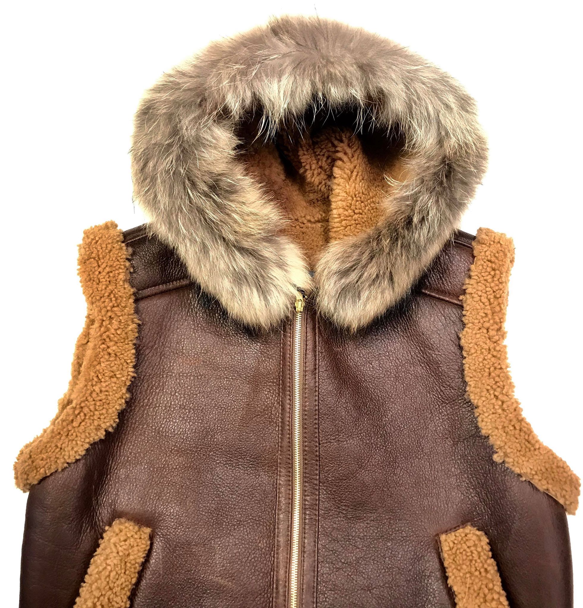 Kashani Chocolate Brown Fox Fur Shearling Vest - Image 2