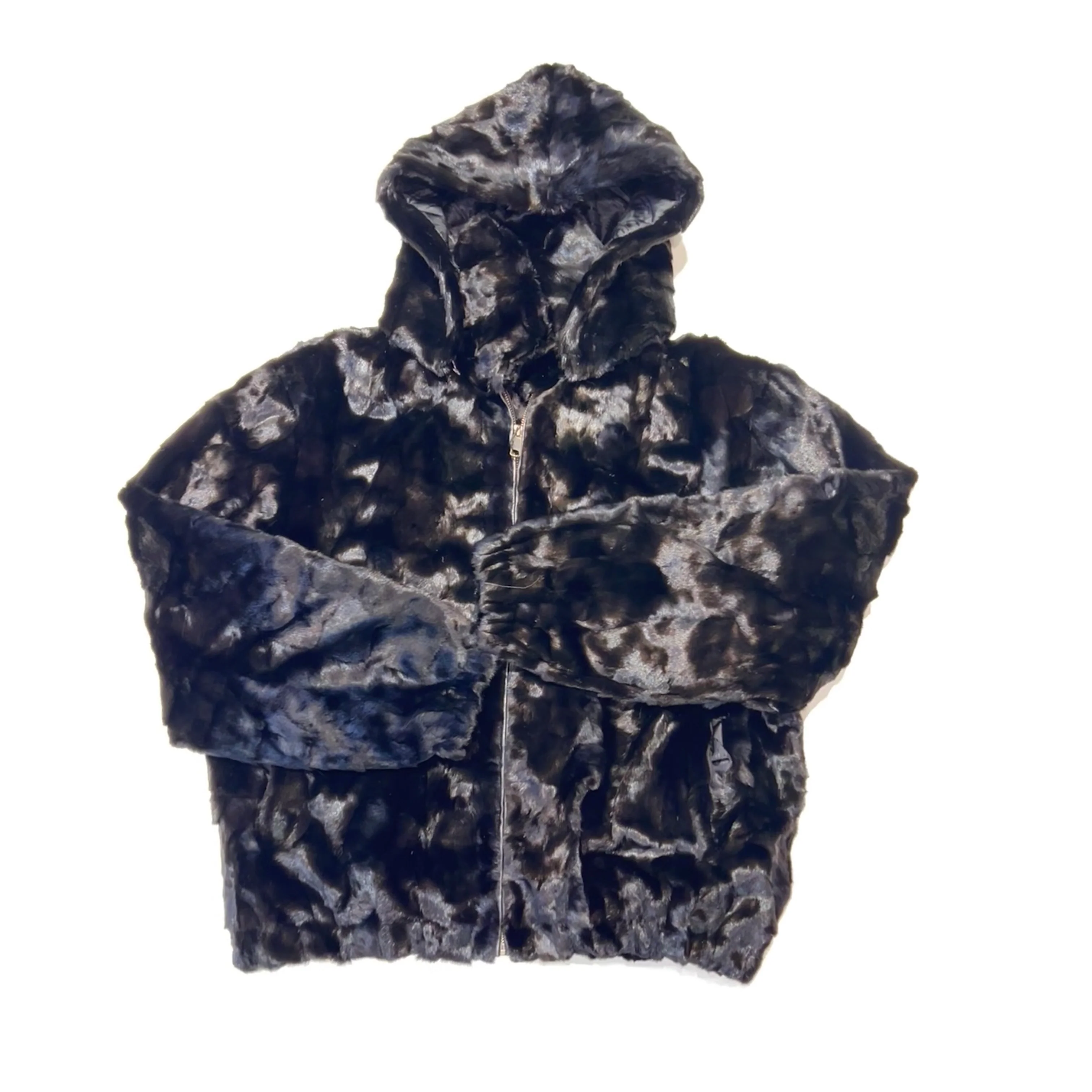 Kashani Men's Black Diamond Cut Mink Hooded Bomber Jacket - Image 2