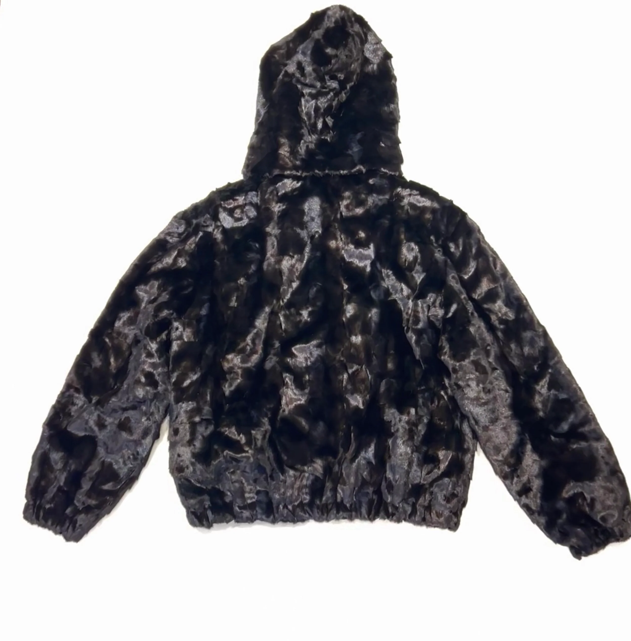 Kashani Men's Black Diamond Cut Mink Hooded Bomber Jacket - Image 5