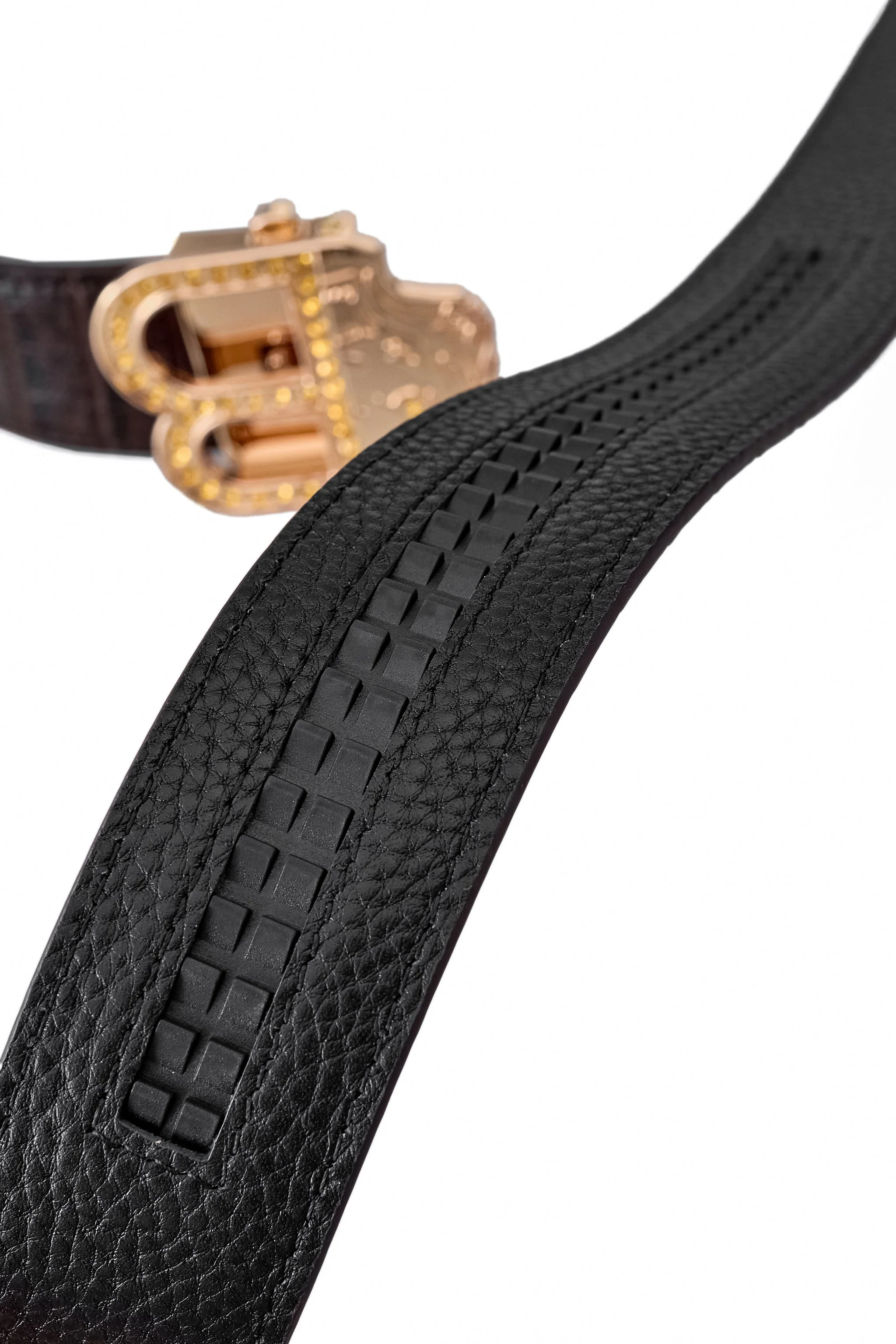 Croc-Embossed Leather Auto BKL Belt – Gold Edition GOLD/COFFEE - Image 7