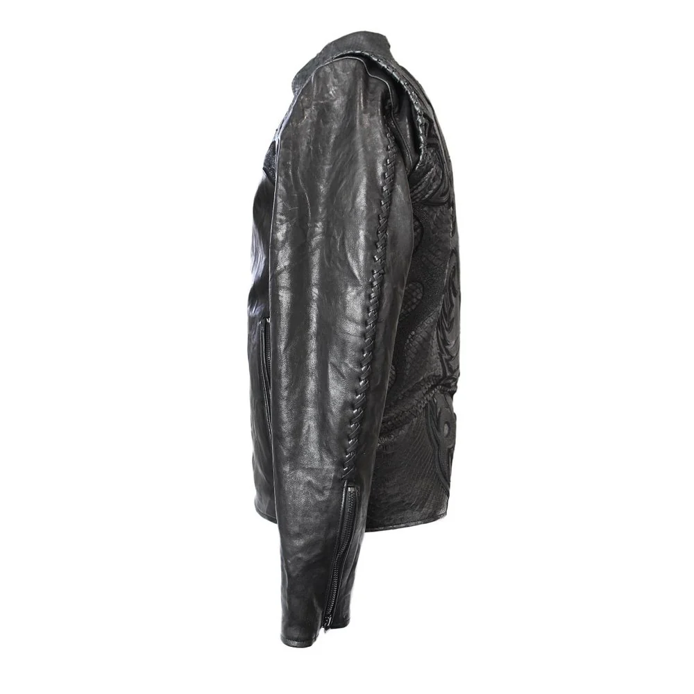 Kashani Moltres Mandarin Collar Stingray/Cobra/Calf Leather Biker Jacket - Image 3
