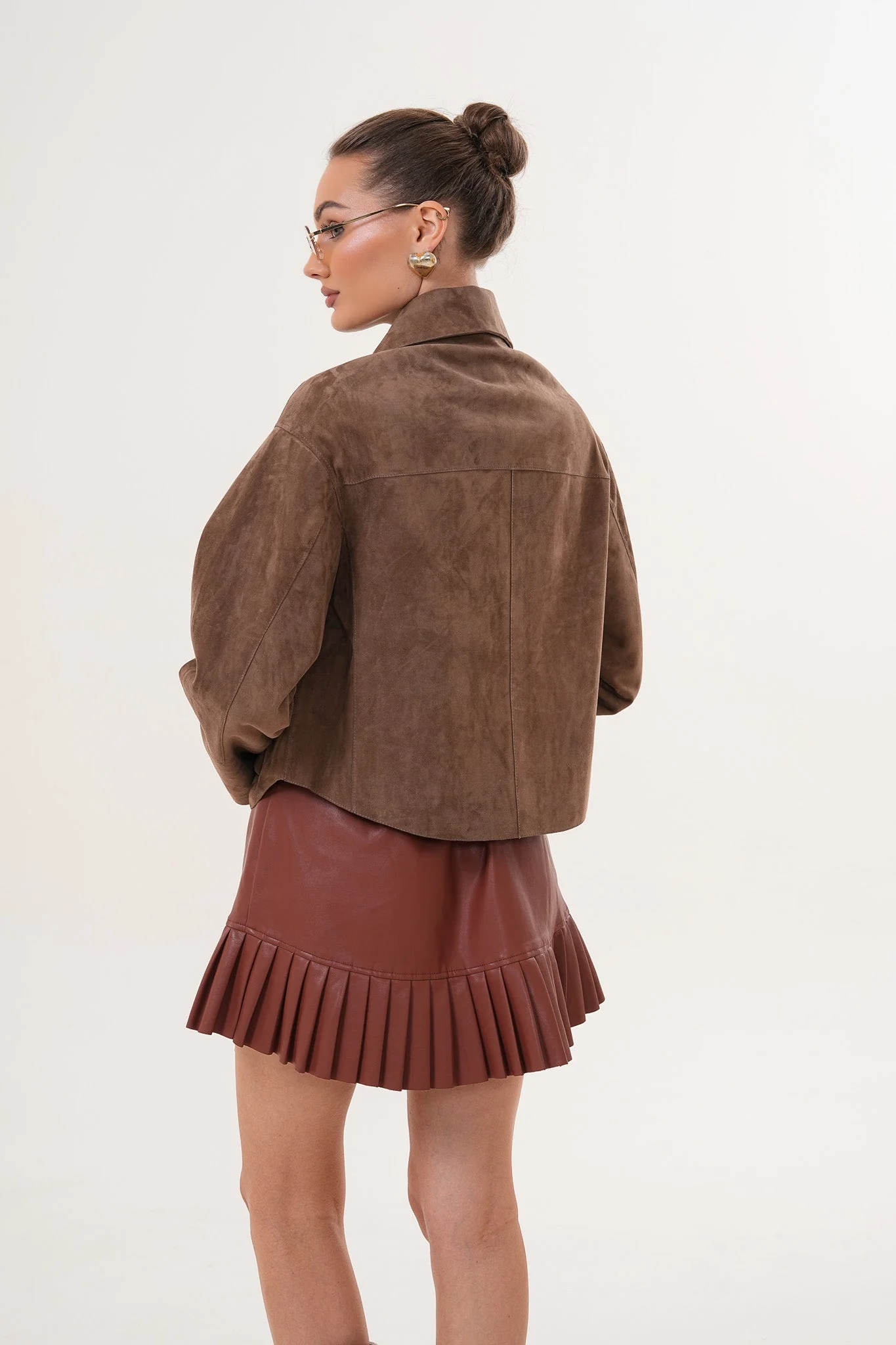 Elvoria Reversible Leather Jacket – Taupe / Suede Brown - Image 4
