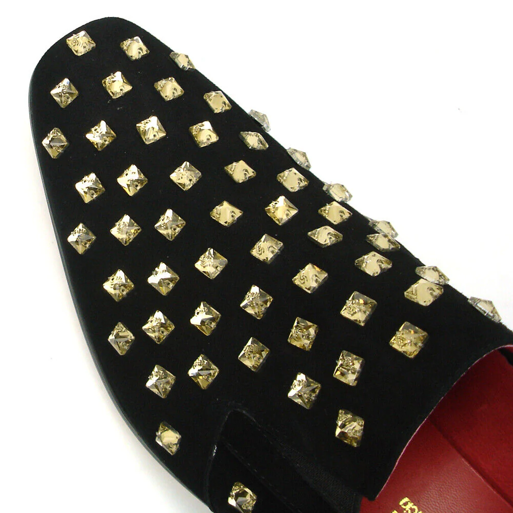 Fiesso Black Suede Gold Crystal Loafers - Image 4