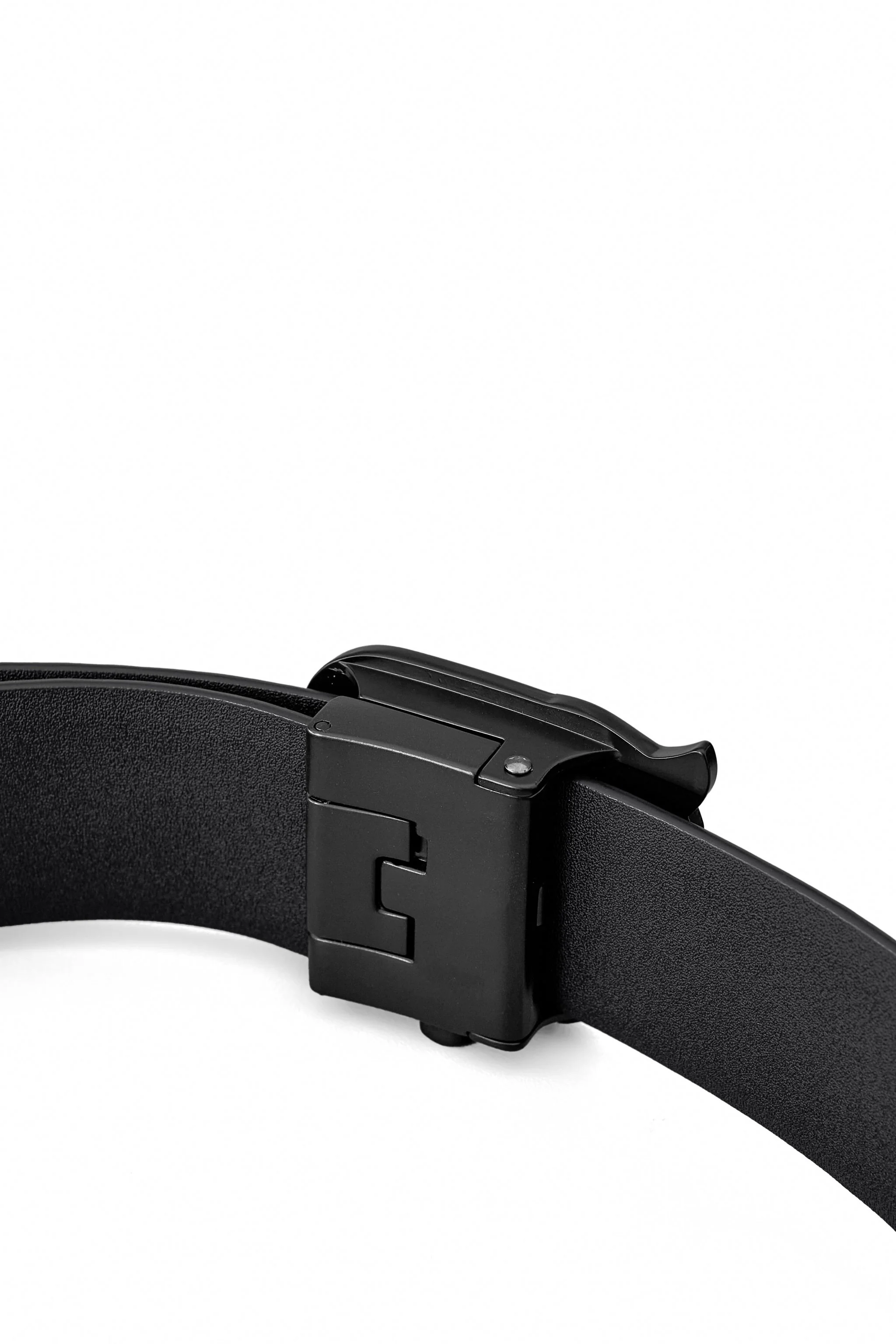 Flat Leather Auto Buckle Belt BLACK/BLACK - Image 5