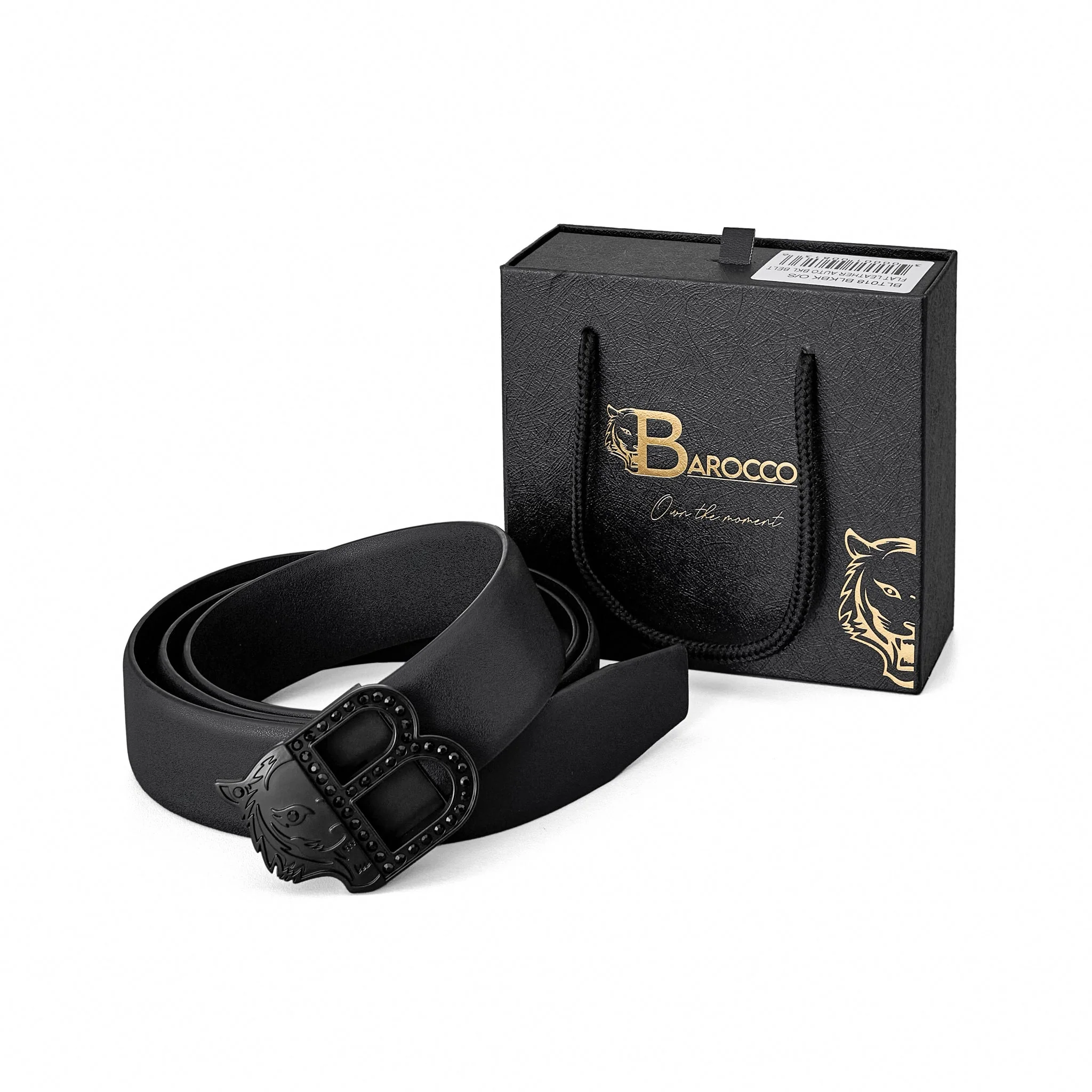 Flat Leather Auto Buckle Belt BLACK/BLACK - Image 6