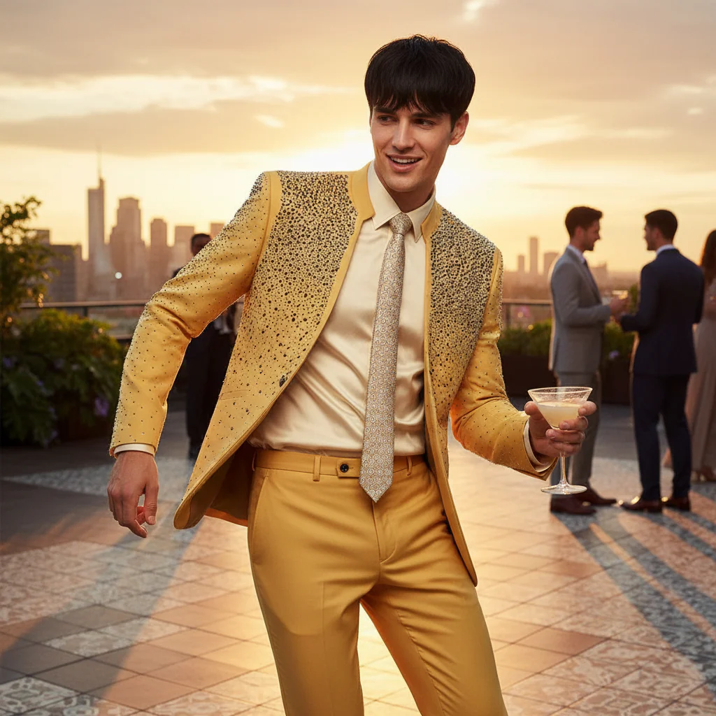 Golden Radiance Crystal Suit Set-YELLOW/GUN - Image 4