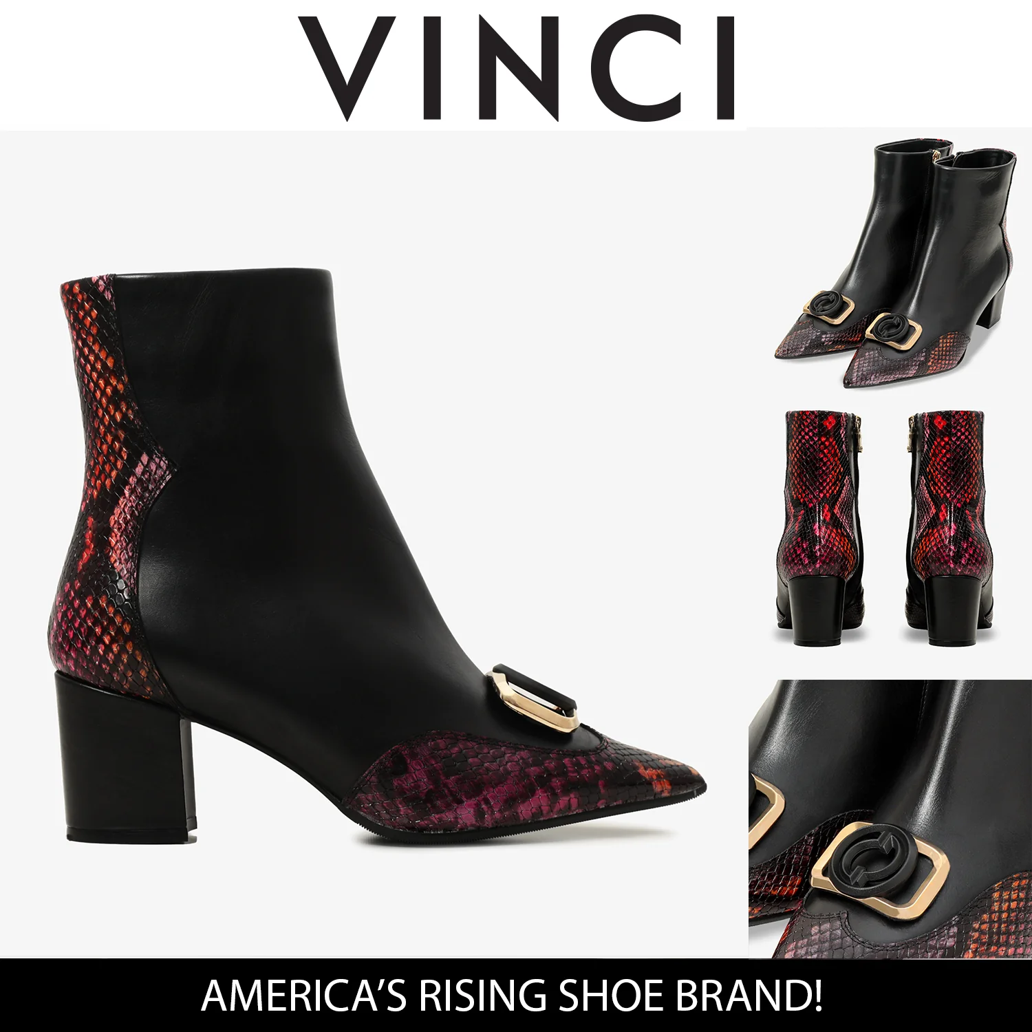 Gray Black & Fuchsia Leather Block Heel Women Boot - Image 6