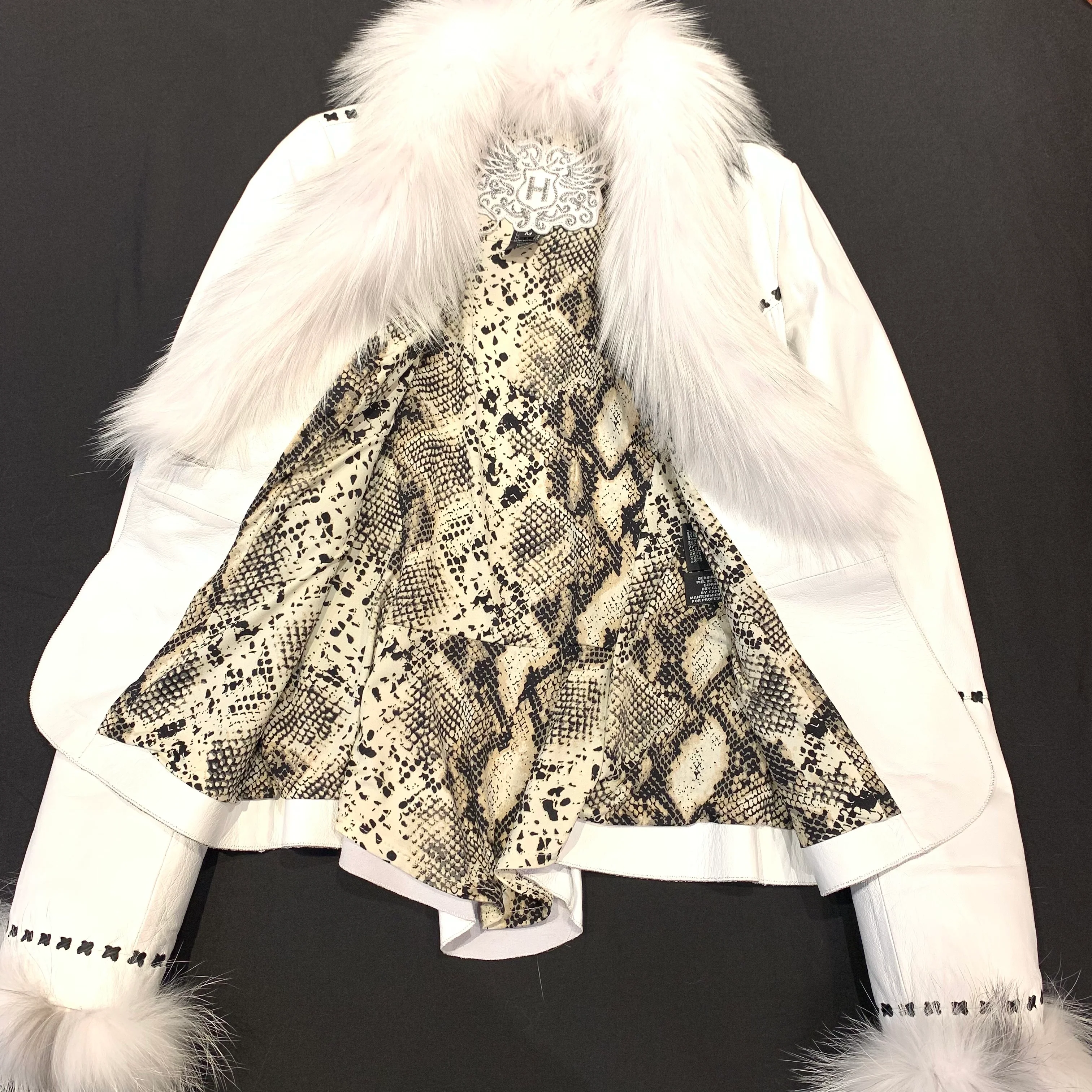 Hoss Couture White Fox Leather Stitched Jacket - Image 3