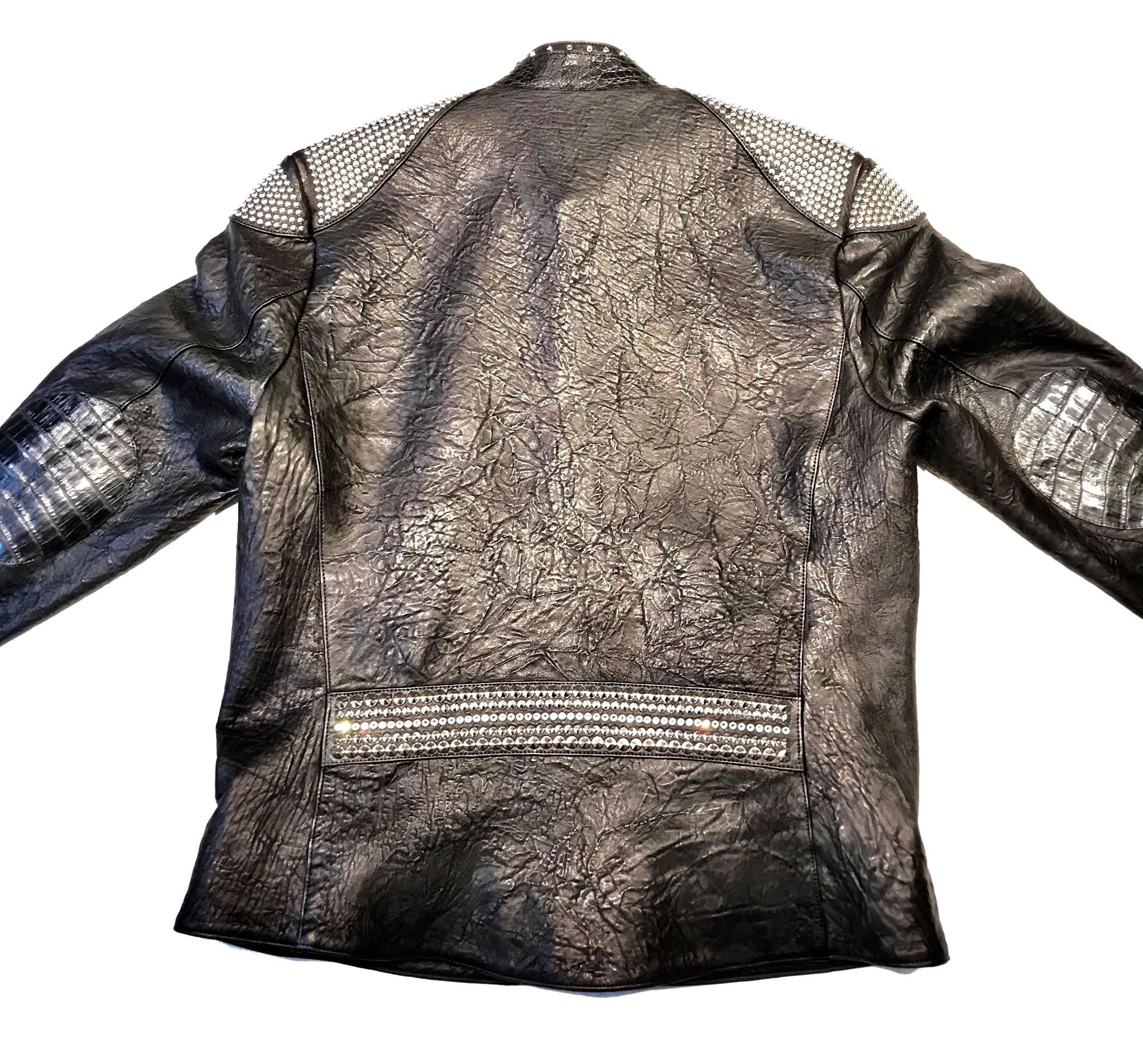 Kashani Alligator Studded Swarovski Lambskin Bomber Jacket - Image 11