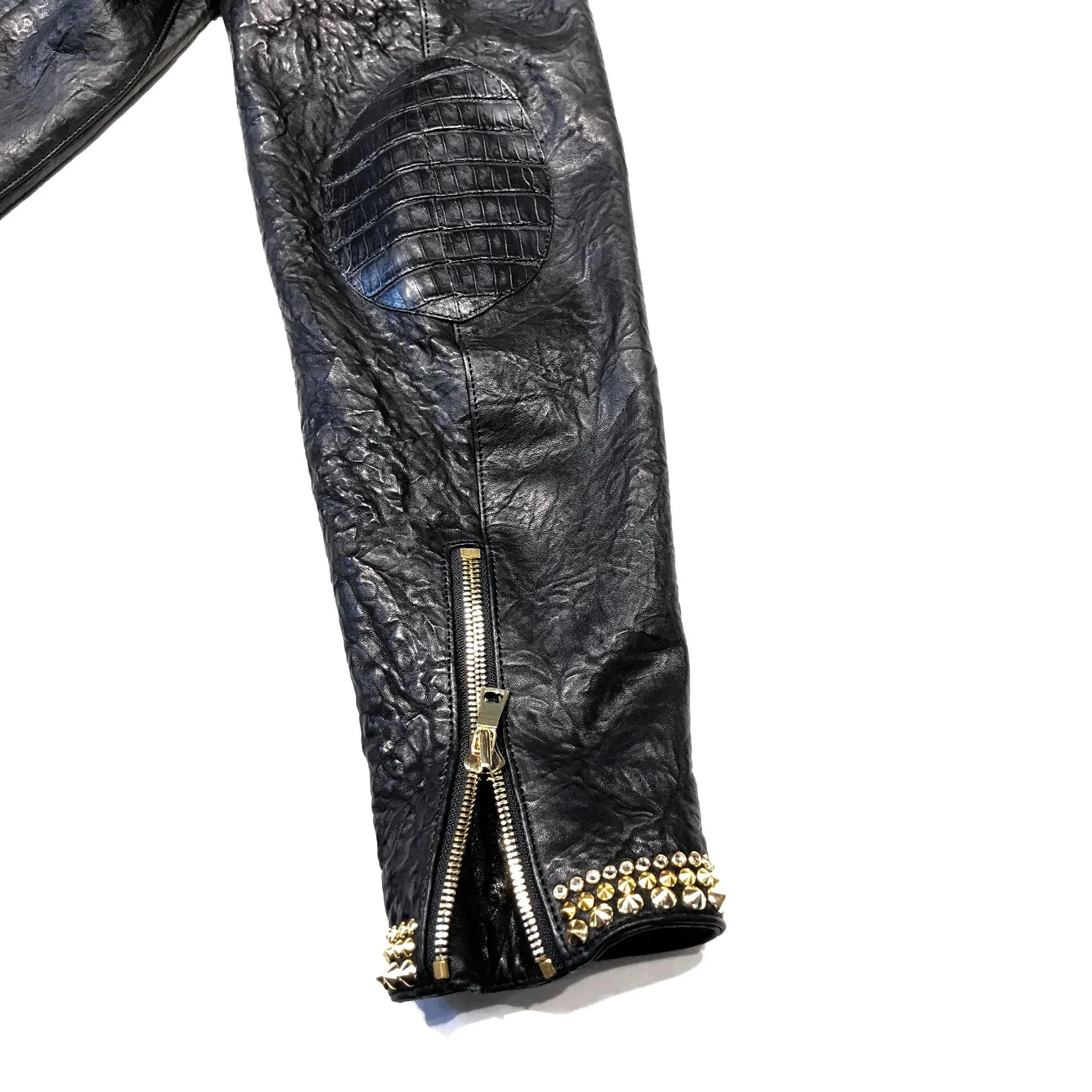Kashani Alligator Studded Swarovski Lambskin Bomber Jacket - Image 5