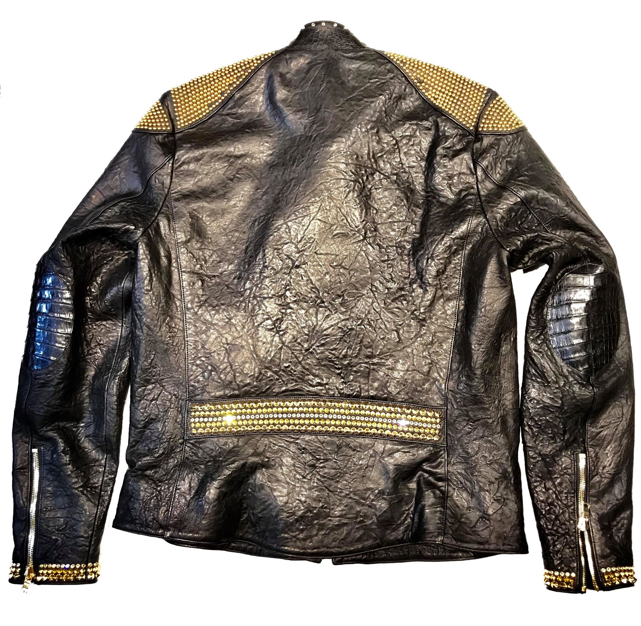 Kashani Alligator Studded Swarovski Lambskin Bomber Jacket - Image 9