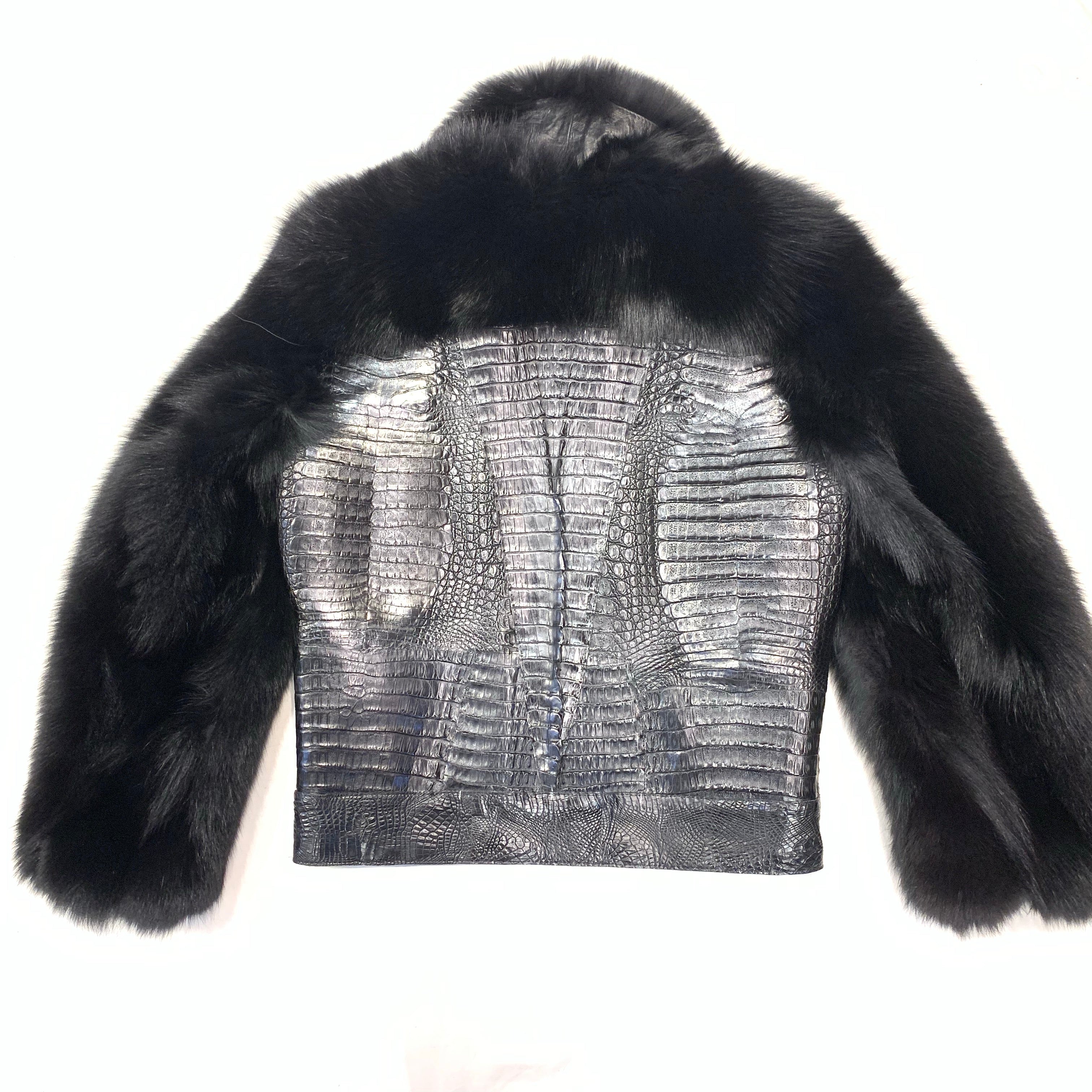Kashani Black All Over Alligator Fox Sleeve Jacket - Image 7