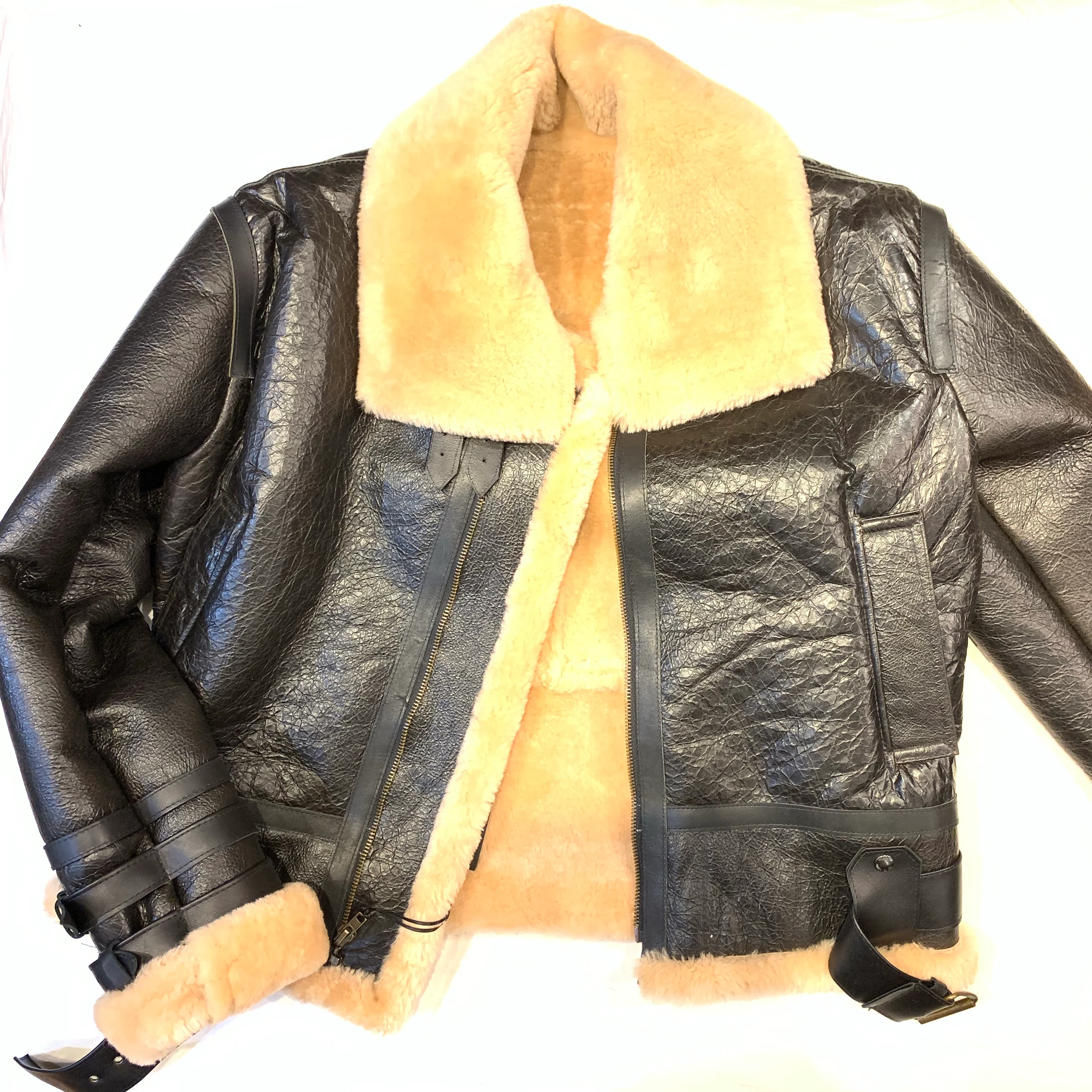 Kashani Black Aviator Flight Shearling Jacket - Image 5