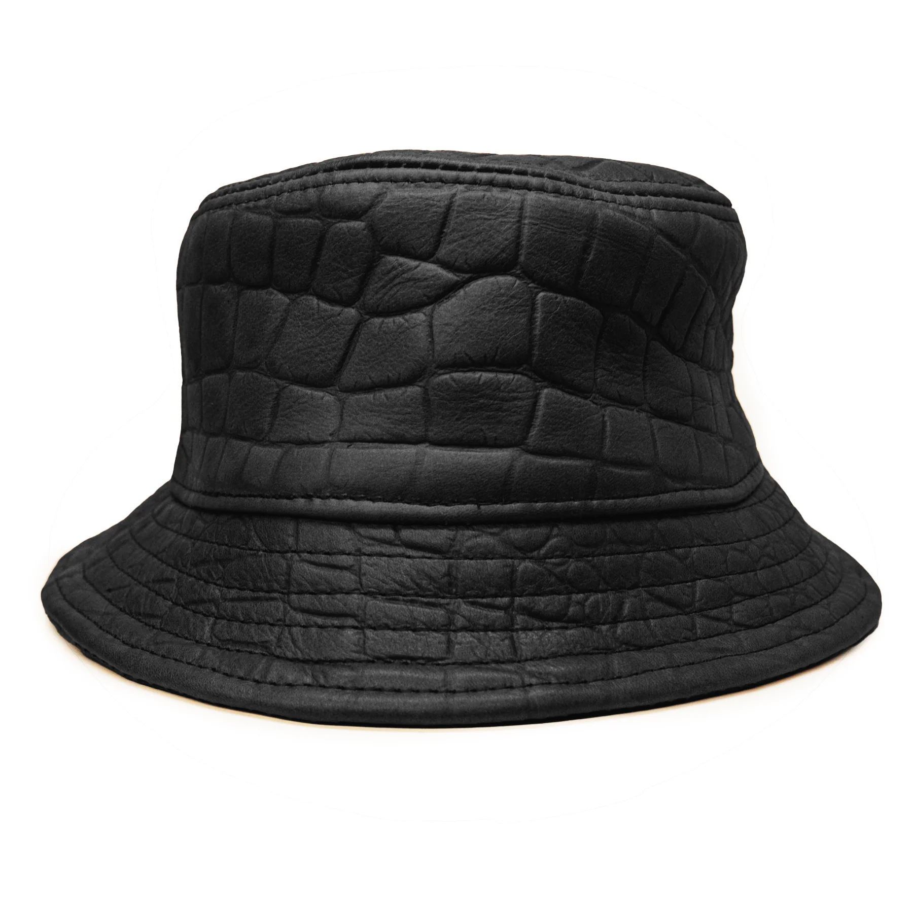 Kashani Black Embossed Alligator Lambskin Bucket Hat - Image 2
