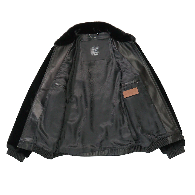 Kashani Black Mouton Fur Mink Collar Jacket - Image 3
