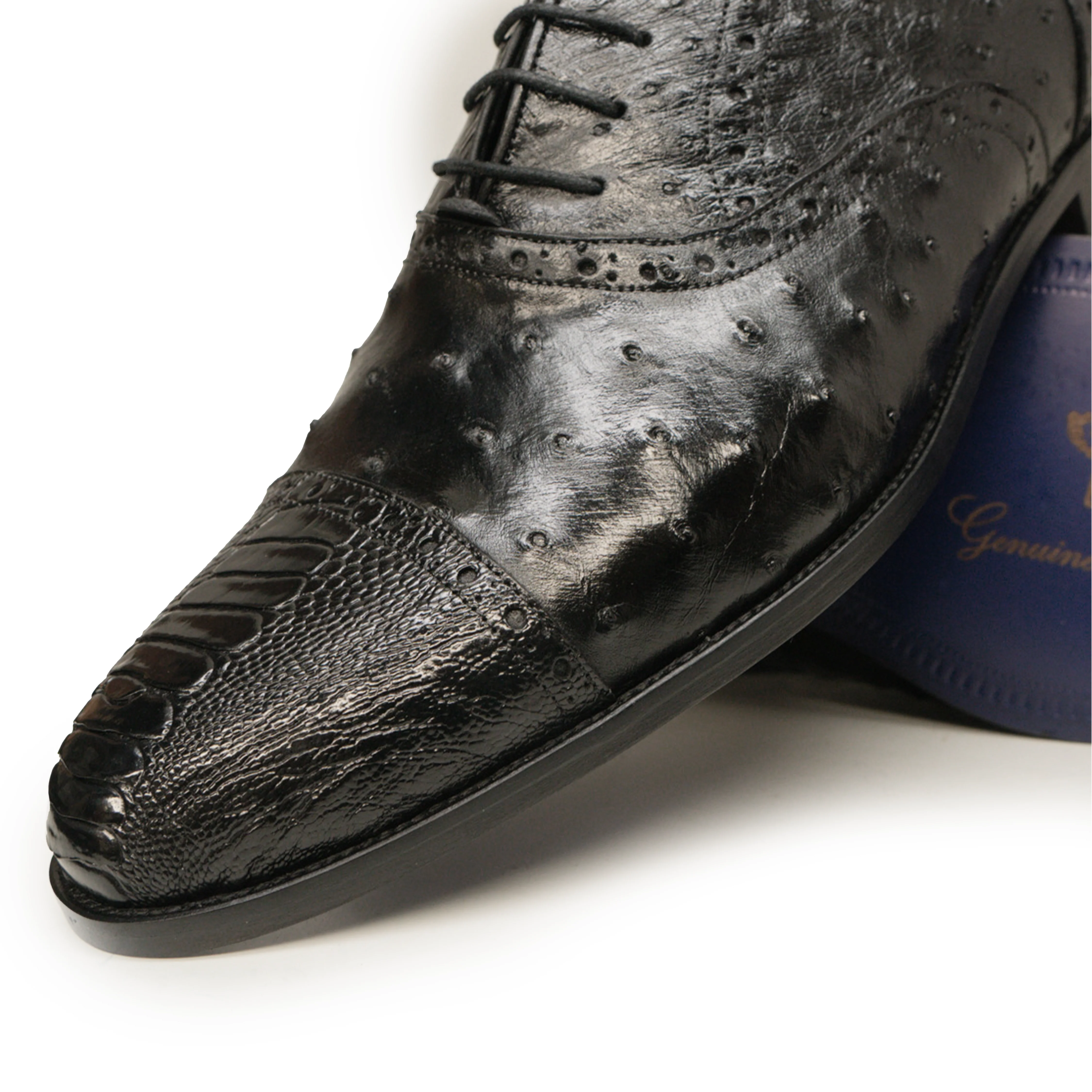 Kashani Black Ostrich Quill / Leg Oxford Dress Shoes - Image 3