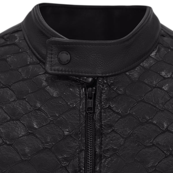 Kashani Black Pirarucu Fish / Lambskin Leather Jacket - Image 3