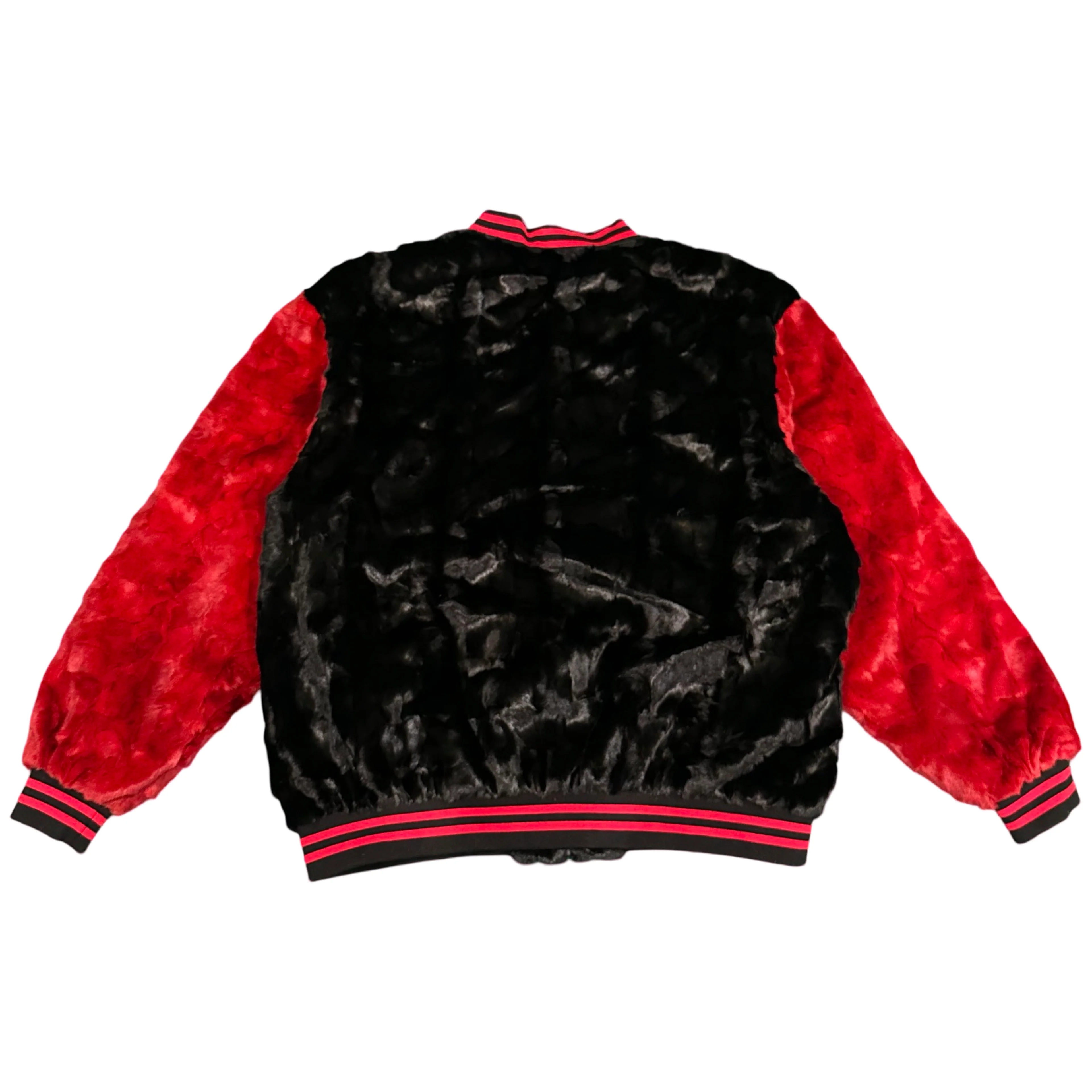Kashani Black/Red Diamond Cut Mink Fur Bomber Jacket - Image 4