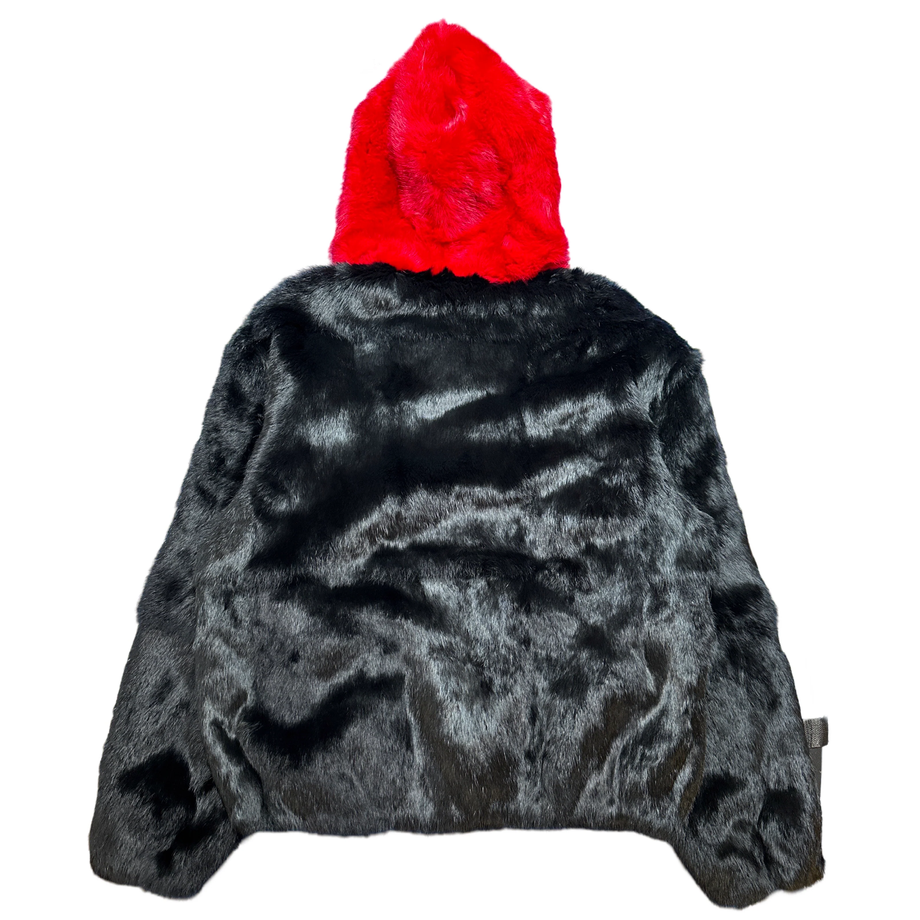 Kashani Black / Red Rabbit Fur Drawstring Hoodie - Image 3
