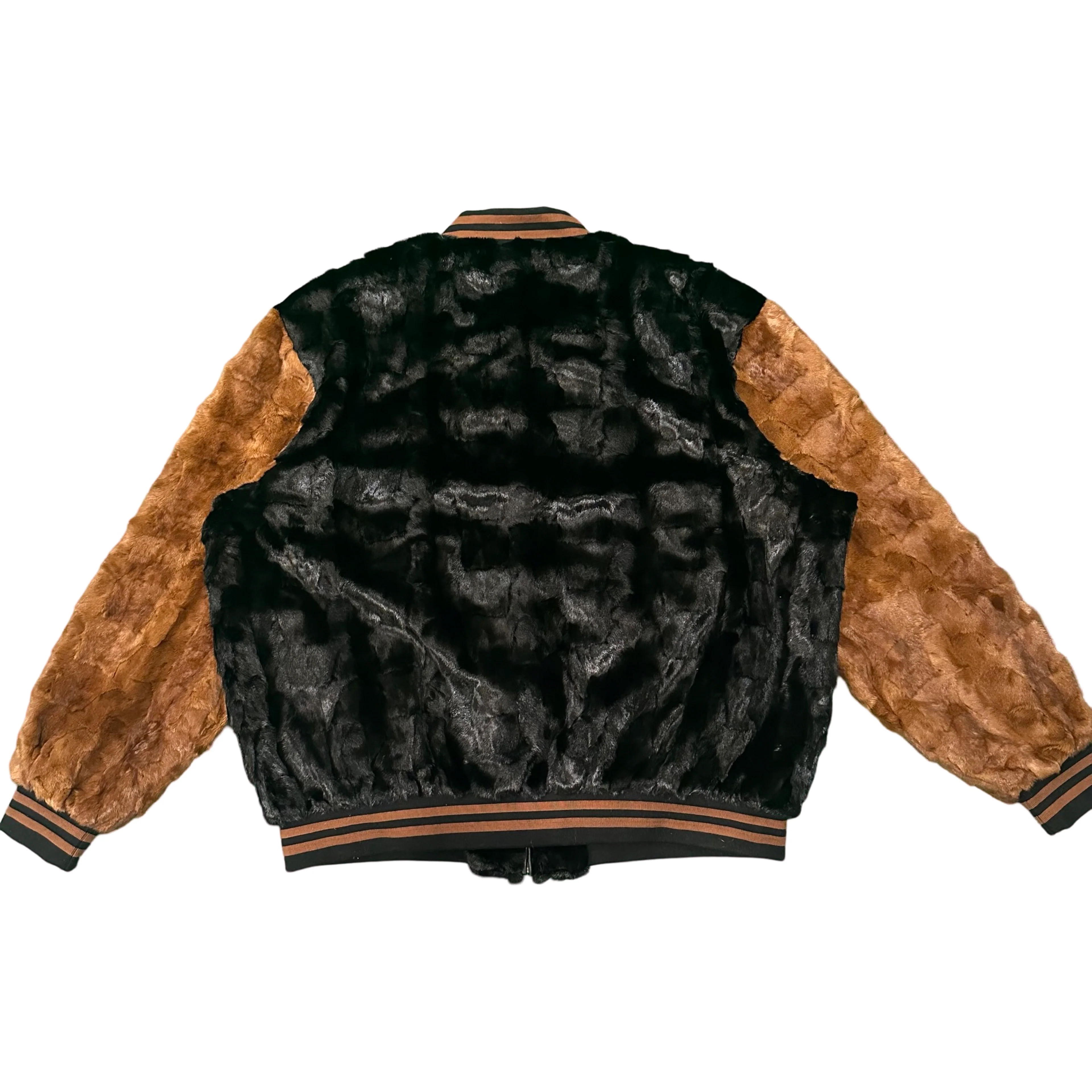 Kashani Black/Whiskey Diamond Cut Mink Fur Bomber Jacket - Image 4