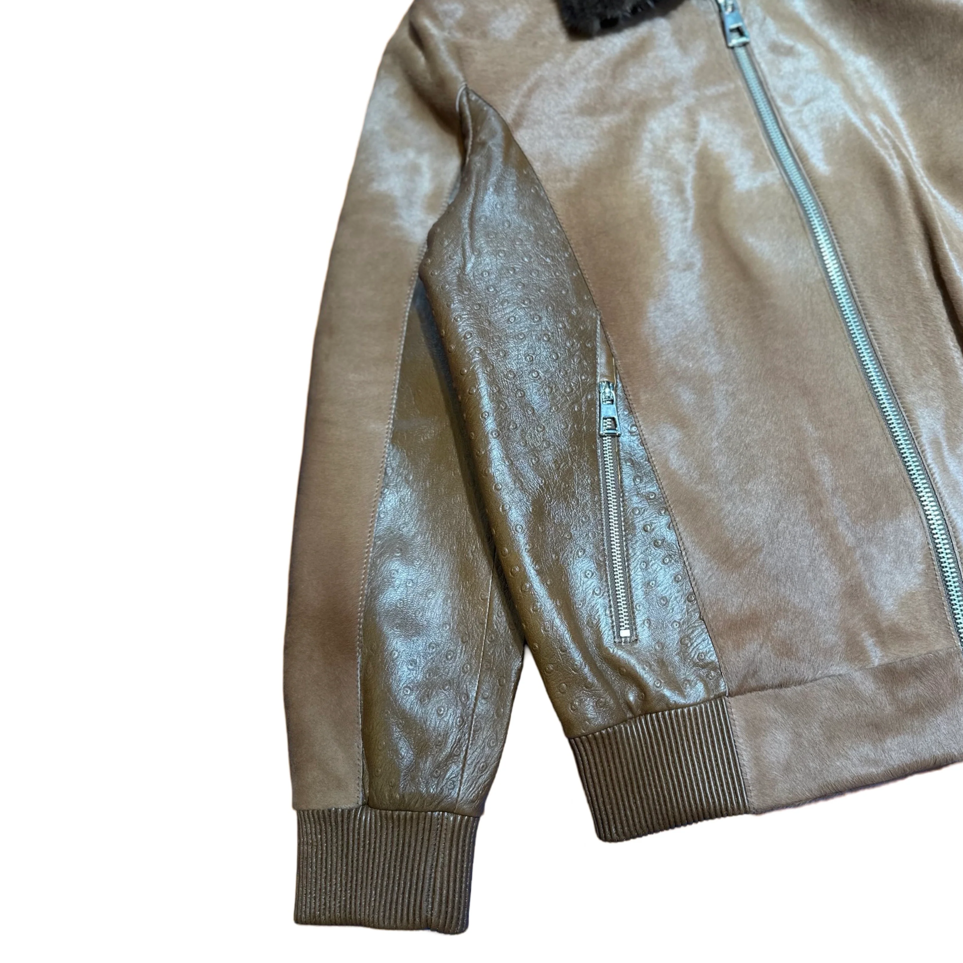 Kashani Brown Pony Hair Lambskin Embossed Ostrich Quill Jacket - Image 5