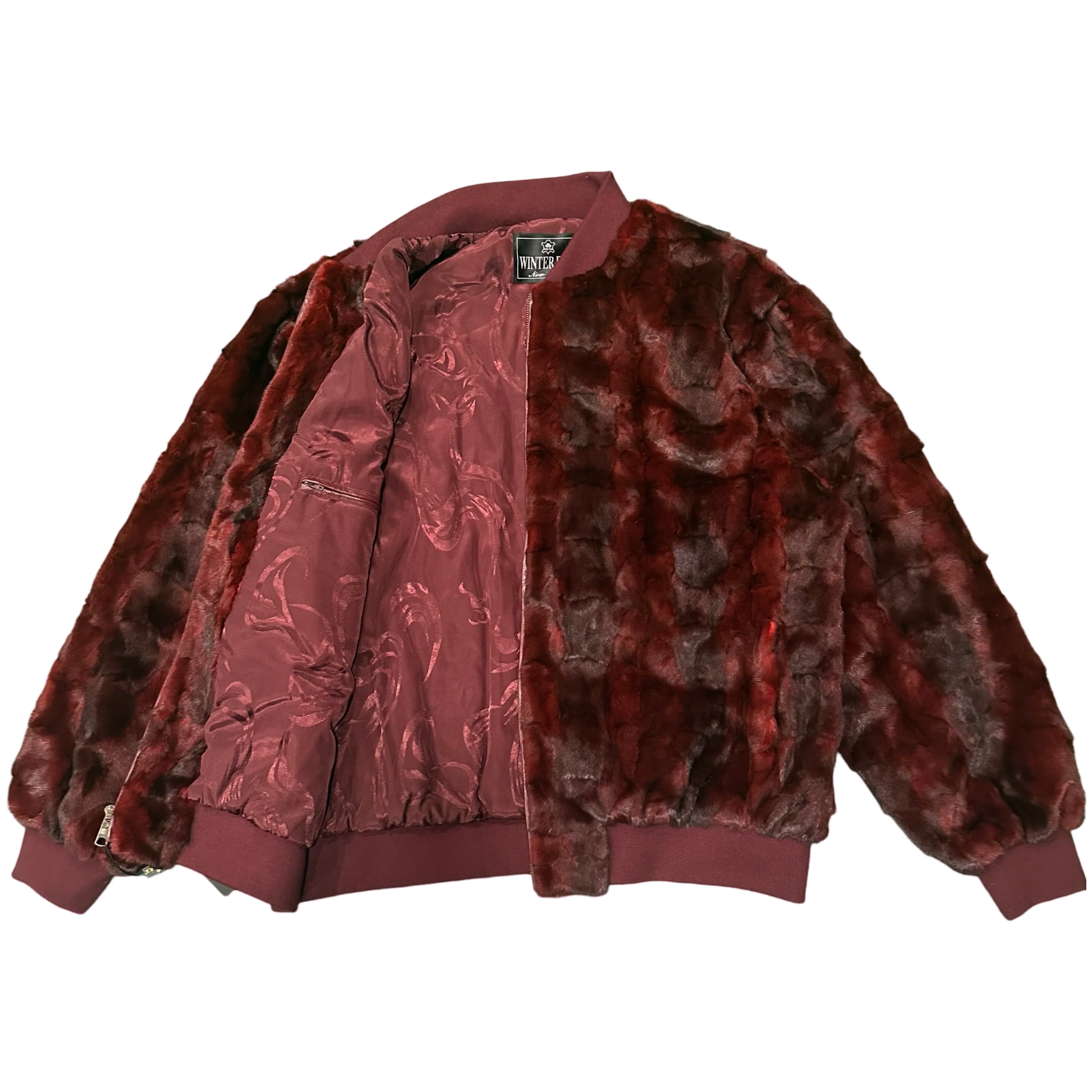 Kashani Burgundy Diamond Cut Mink Fur Bomber Jacket - Image 2