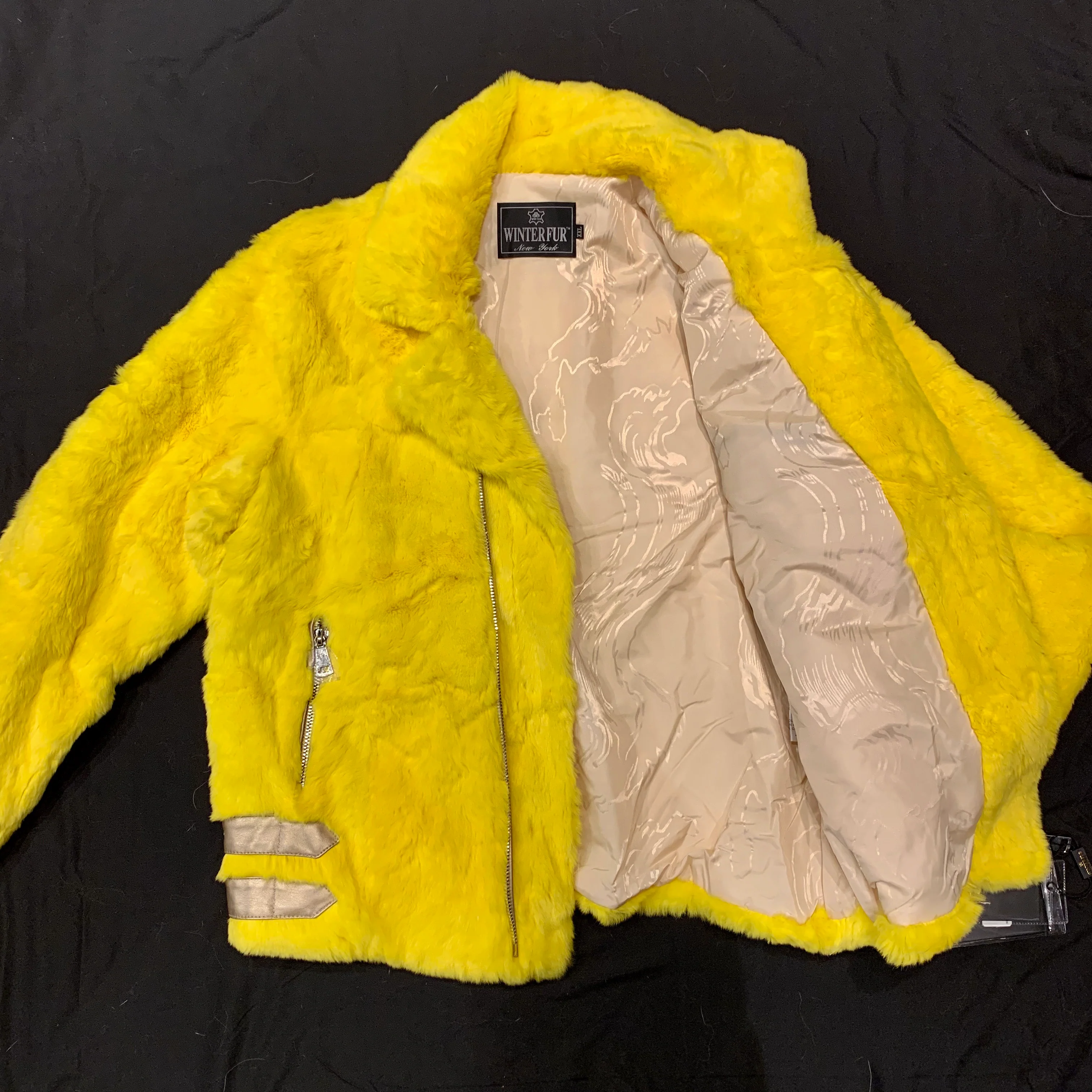 Kashani Canary Yellow Rabbit Biker Jacket - Image 4