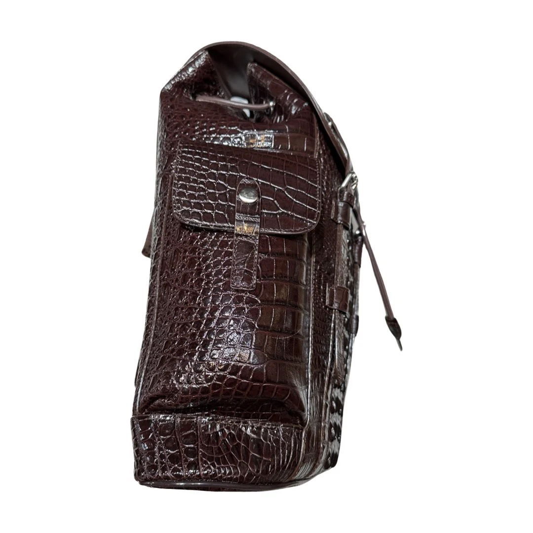 Kashani Chocolate Brown Hornback Alligator Rucksack - Image 3
