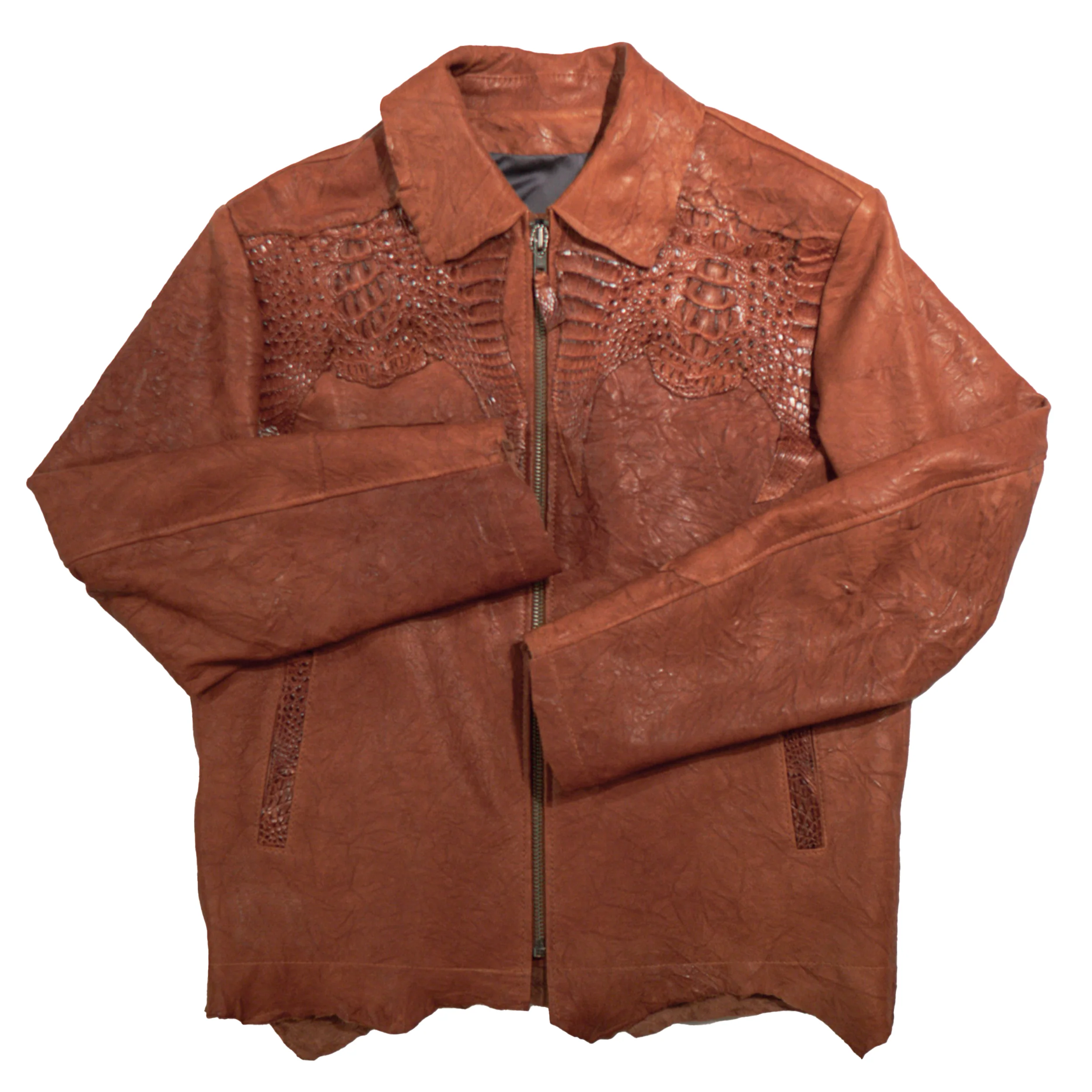 Kashani Cognac Raw Cut Hornback Alligator Jacket - Image 3