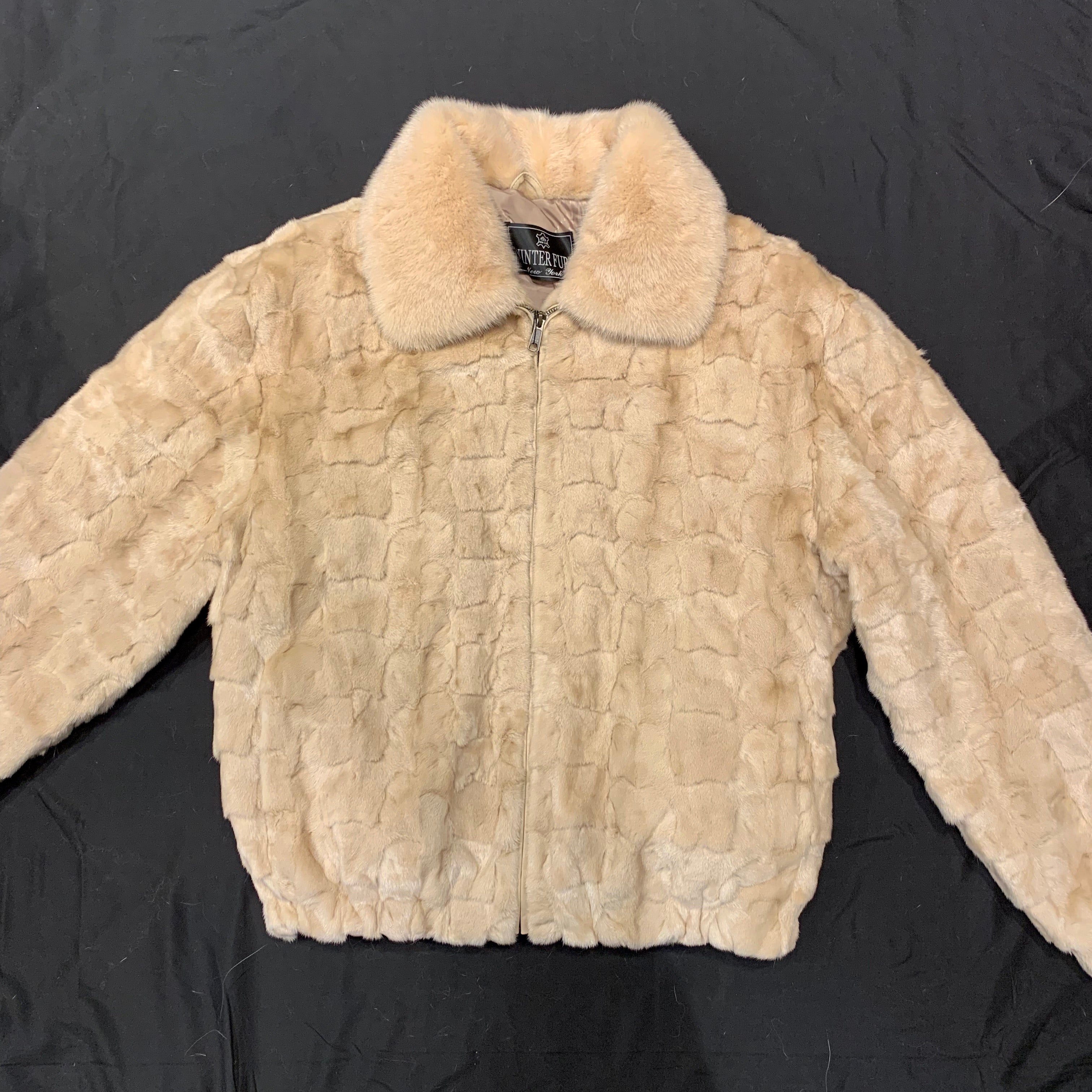 Kashani Cream Diamond Cut Mink Bomber Jacket - Image 3