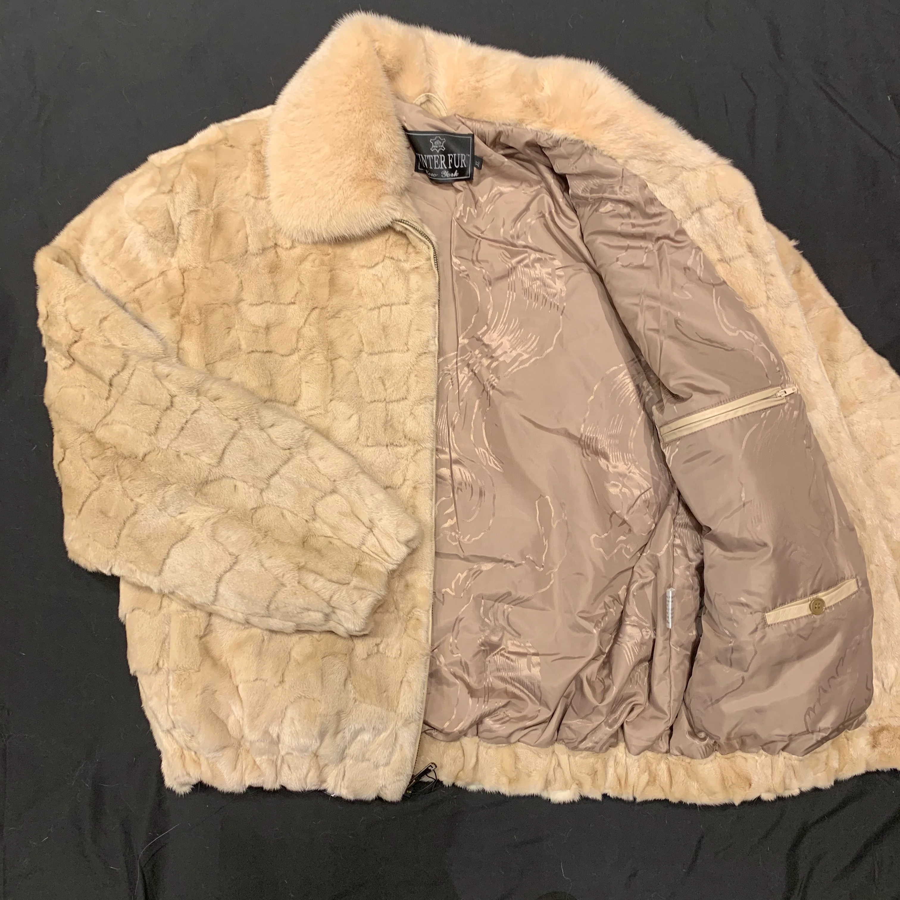 Kashani Cream Diamond Cut Mink Bomber Jacket - Image 4
