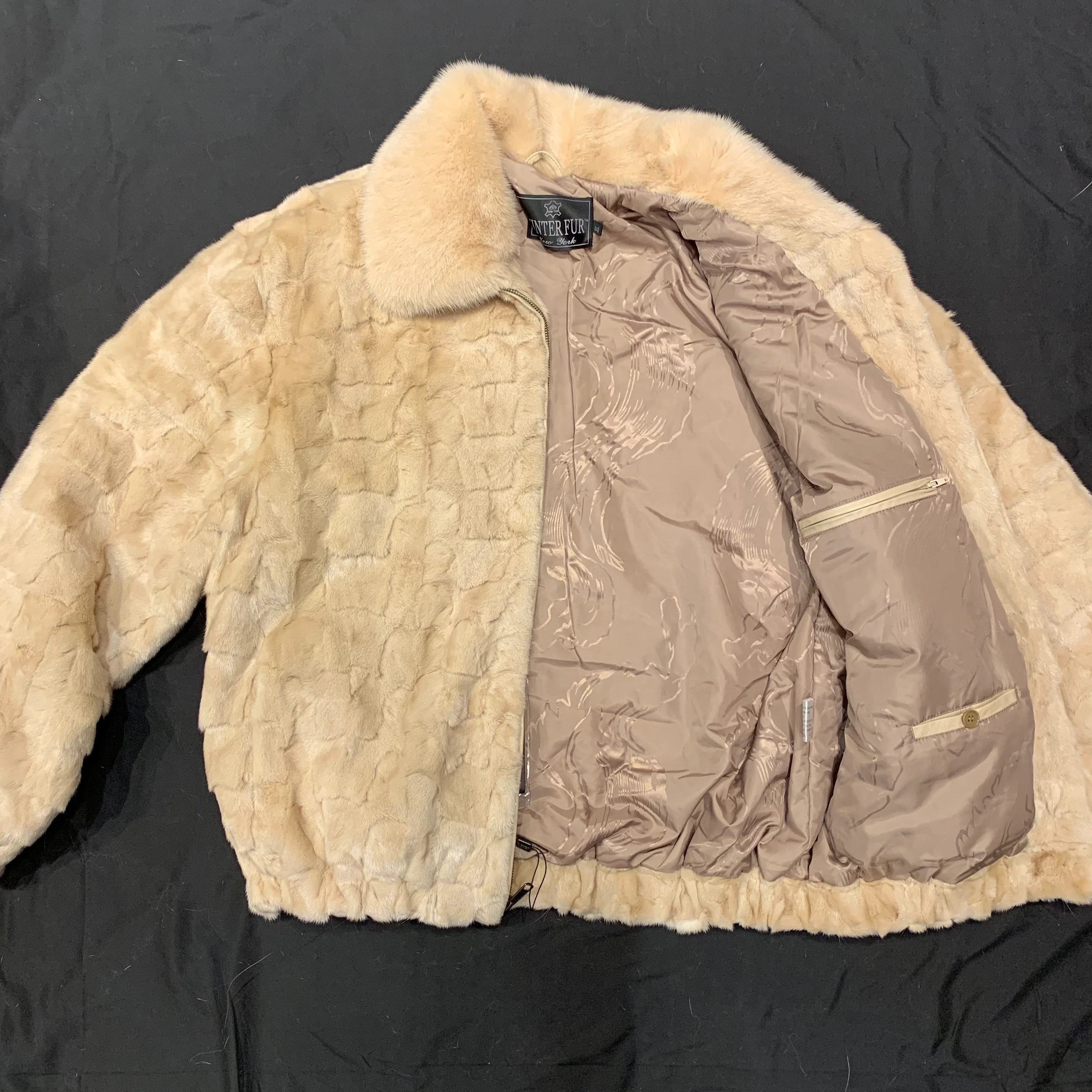 Kashani Cream Diamond Cut Mink Bomber Jacket - Image 5