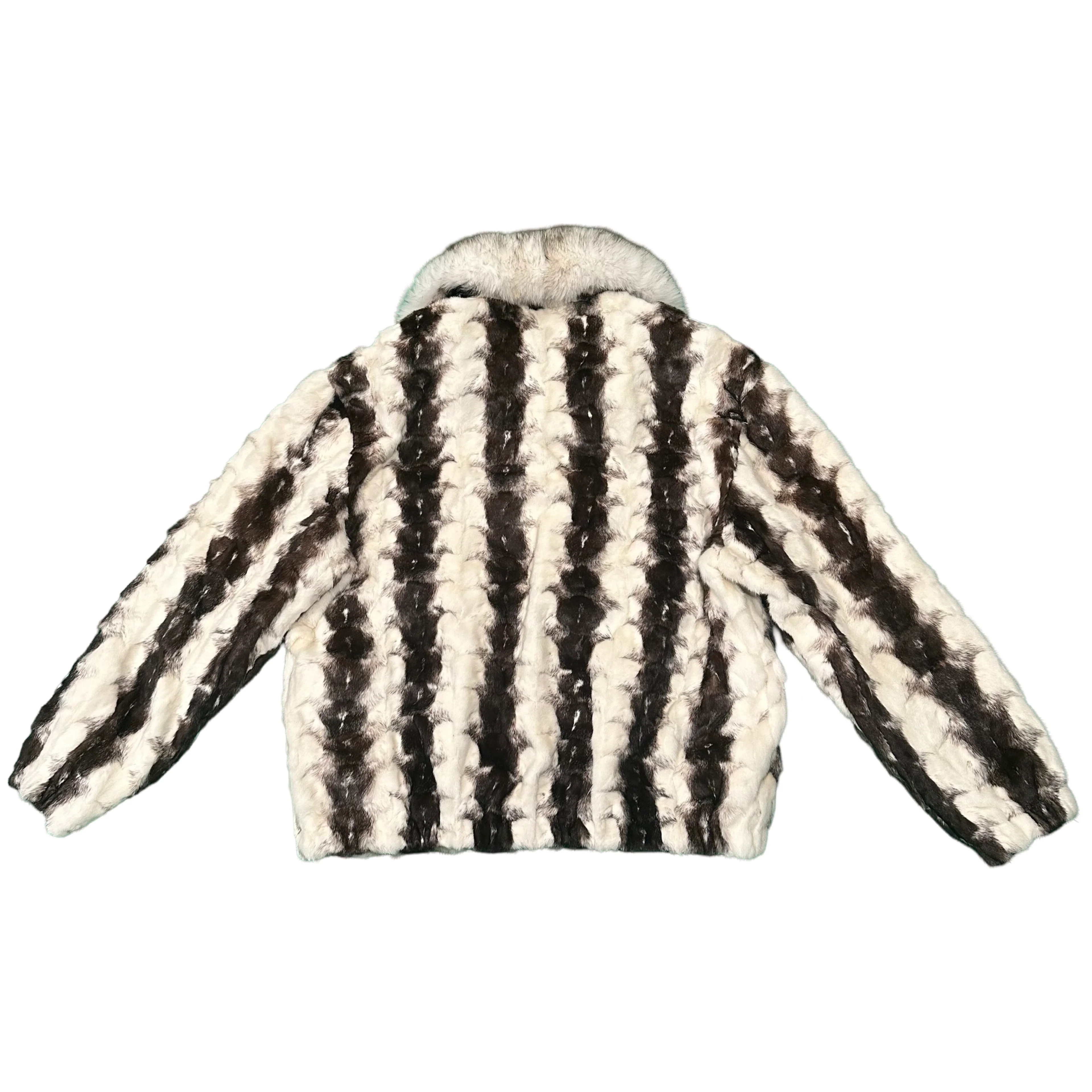 Kashani Cross White/Brown Diamond Cut Mink Fox Collar Fur Coat - Image 4