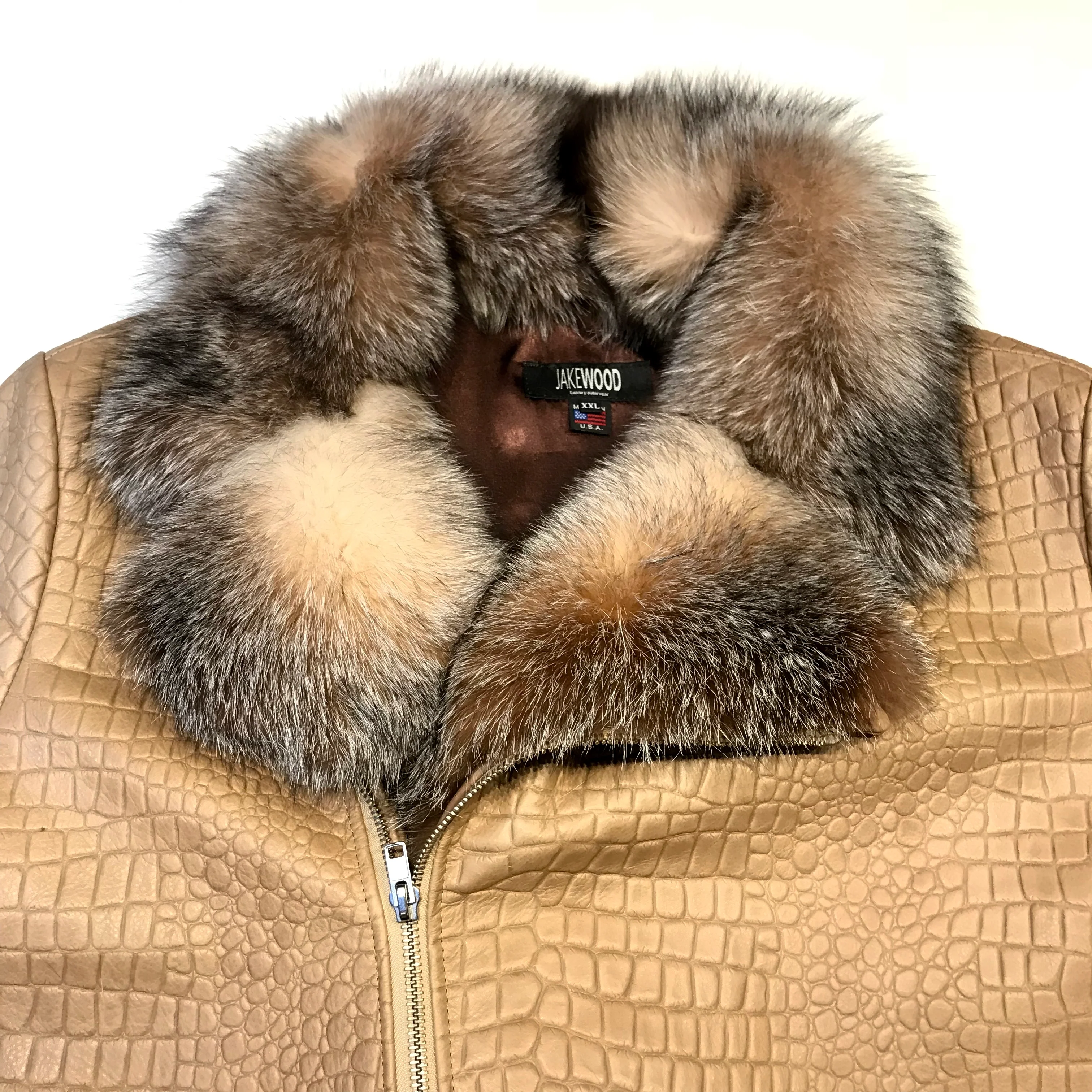 Kashani Dune Alligator Fox Fur Biker Jacket - Image 5