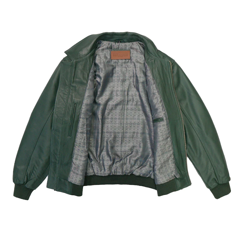 Kashani Emerald Green Lambskin Bomber Jacket - Image 2