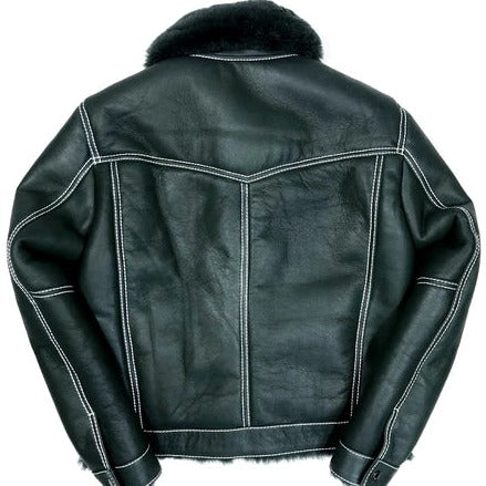 Kashani Forest Green Button Up Shearling Jacket - Image 3
