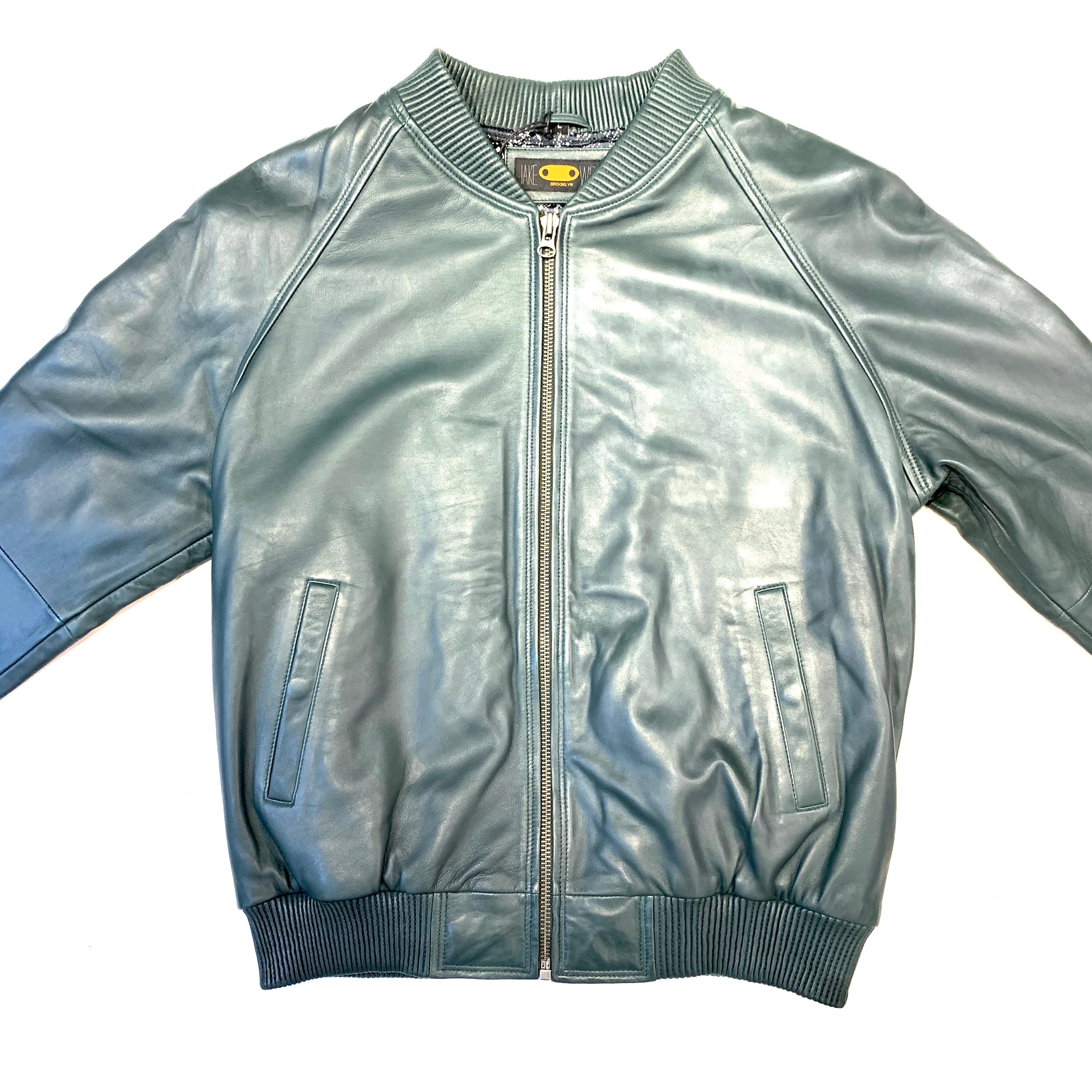 Kashani Forest Green Naked Lambskin Bomber Jacket - Image 2