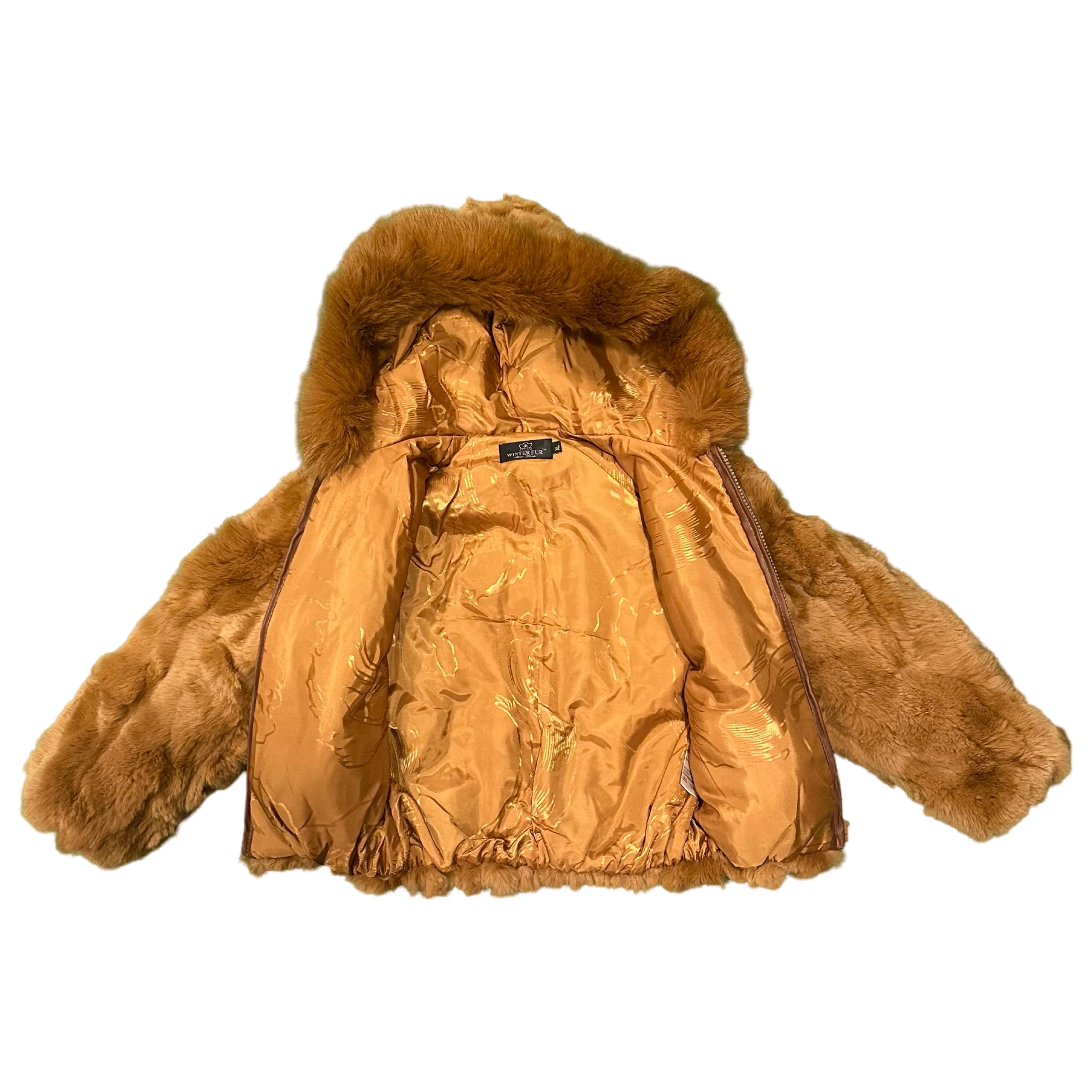 Kashani Kids Whiskey Rabbit Fur Hooded Jacket - Image 3