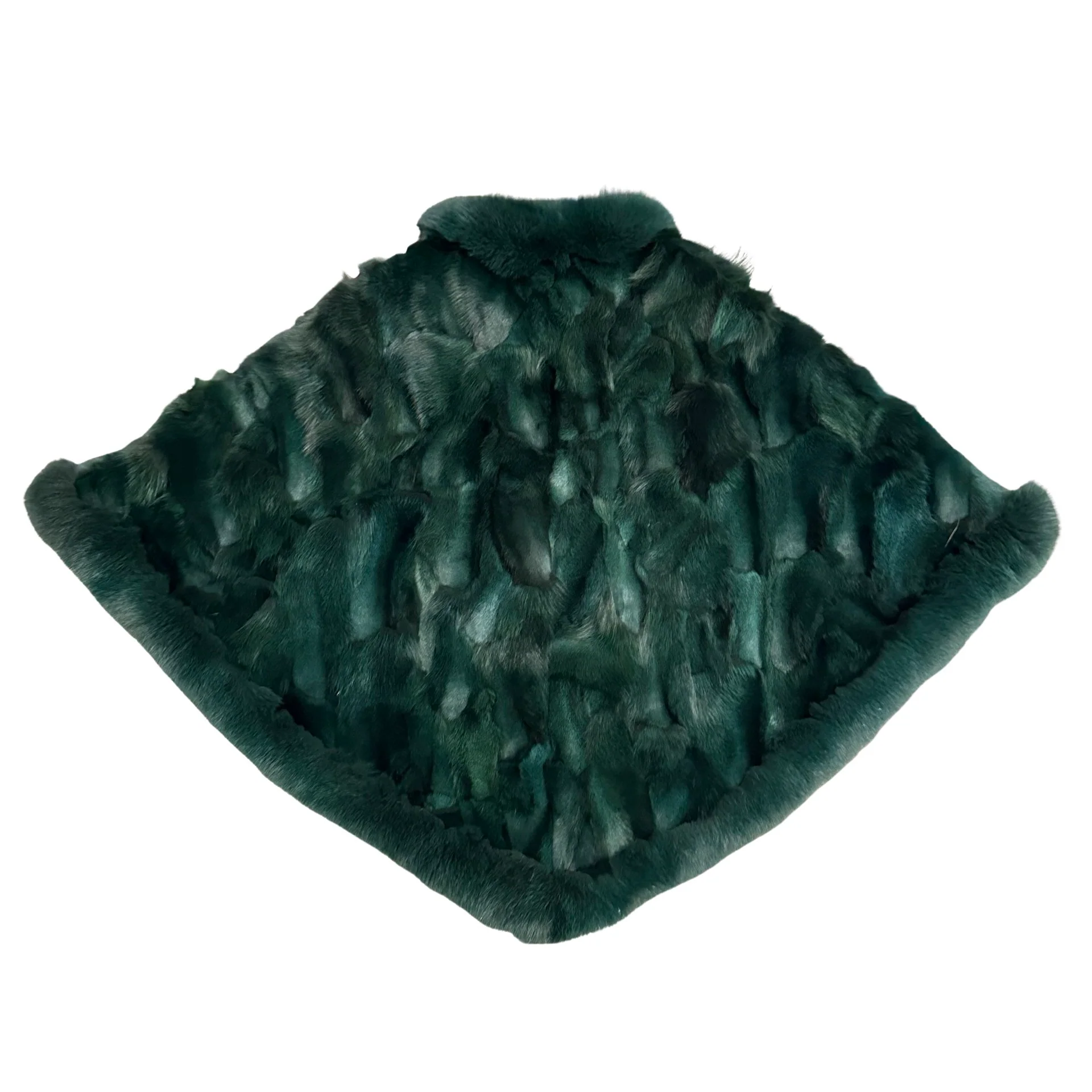 Kashani Ladies Emerald Green Fox Fur Poncho - Image 2