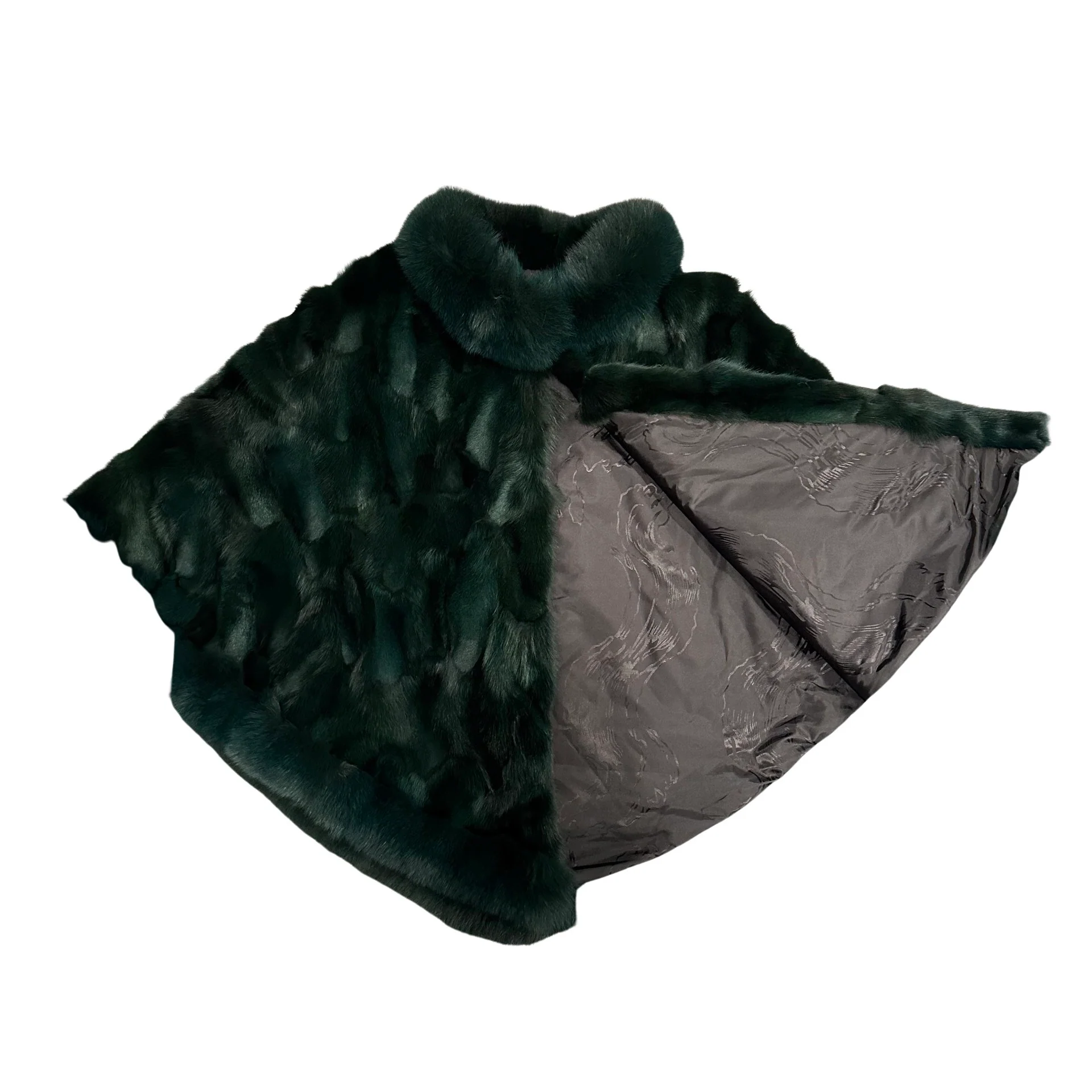 Kashani Ladies Emerald Green Fox Fur Poncho - Image 3