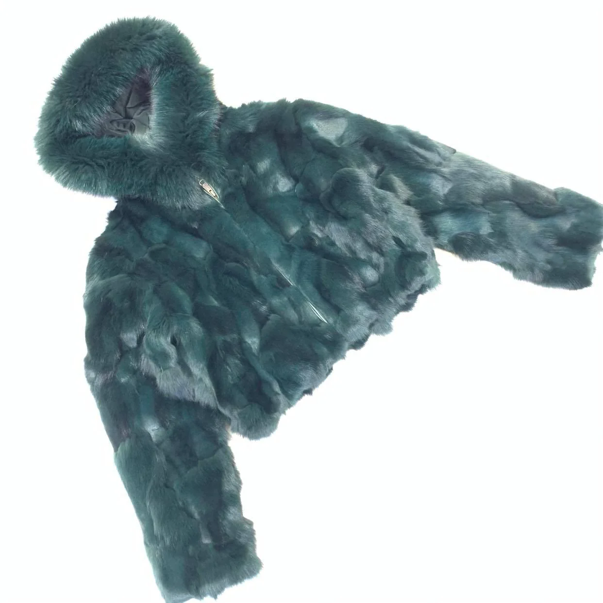 Kashani Ladies Green Hooded Fox Fur Coat - Image 5