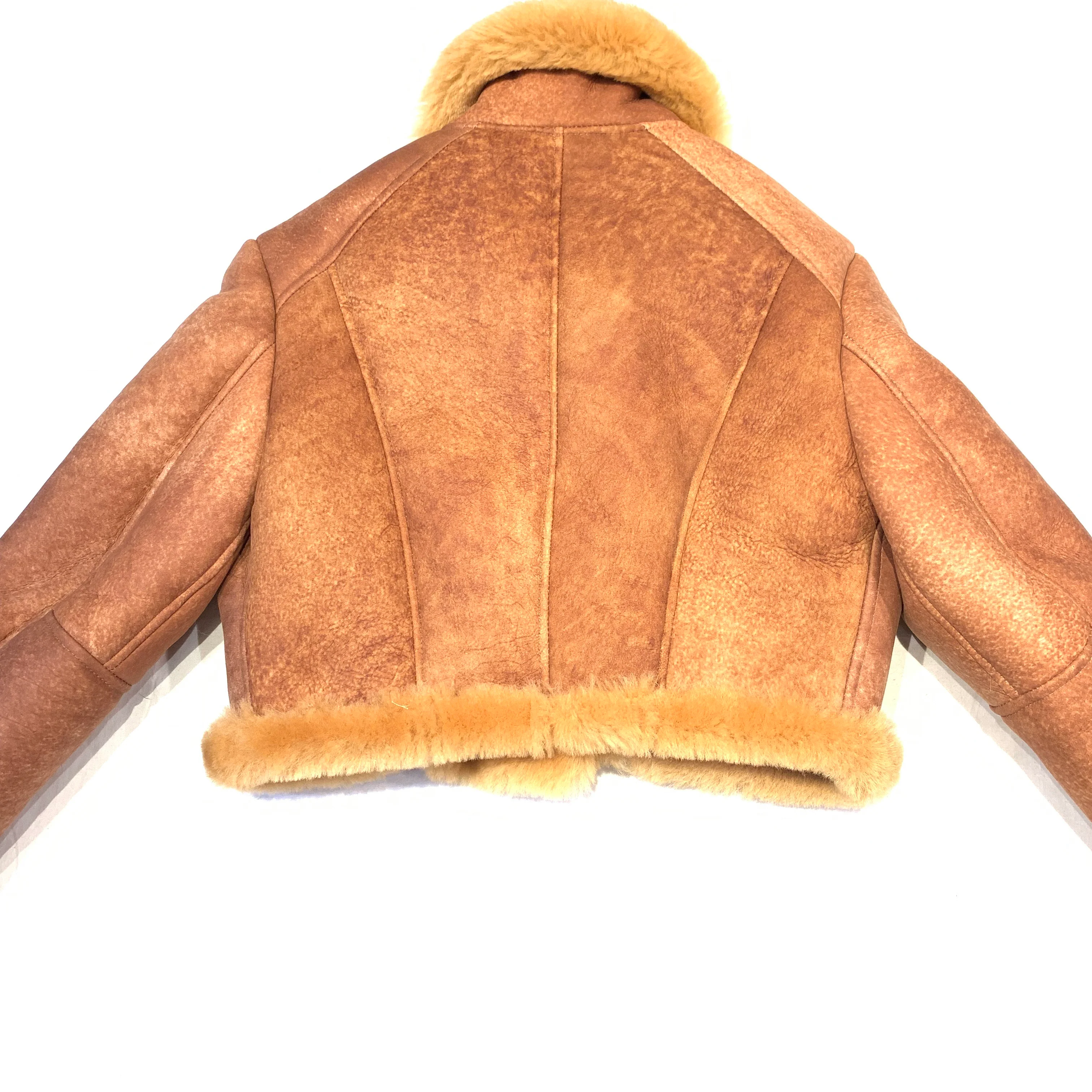 Kashani Ladies Whisky Cropped Shearling Biker Jacket - Image 5