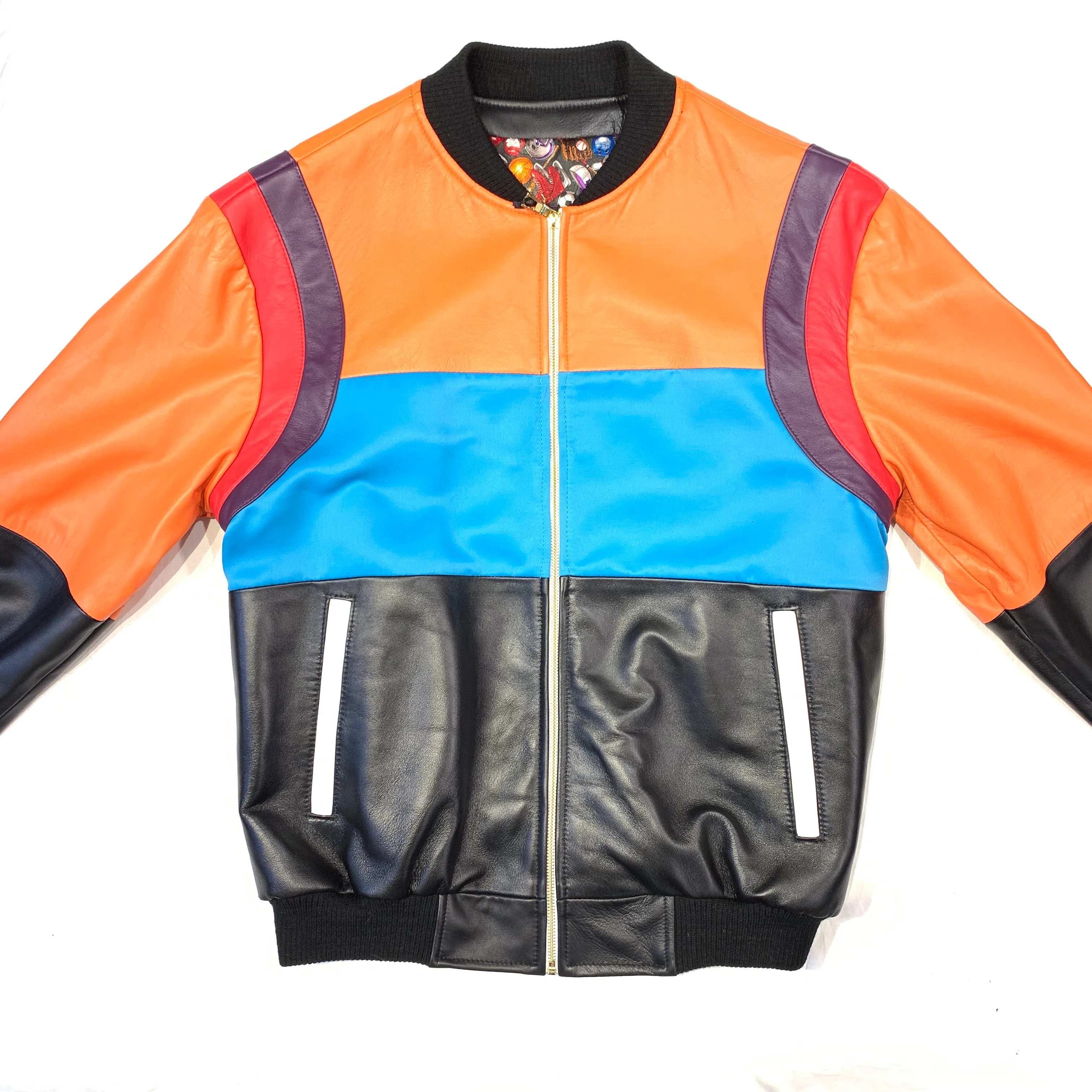 Kashani ColorBlock Lambskin MA-1 Bomber Jacket - Image 2