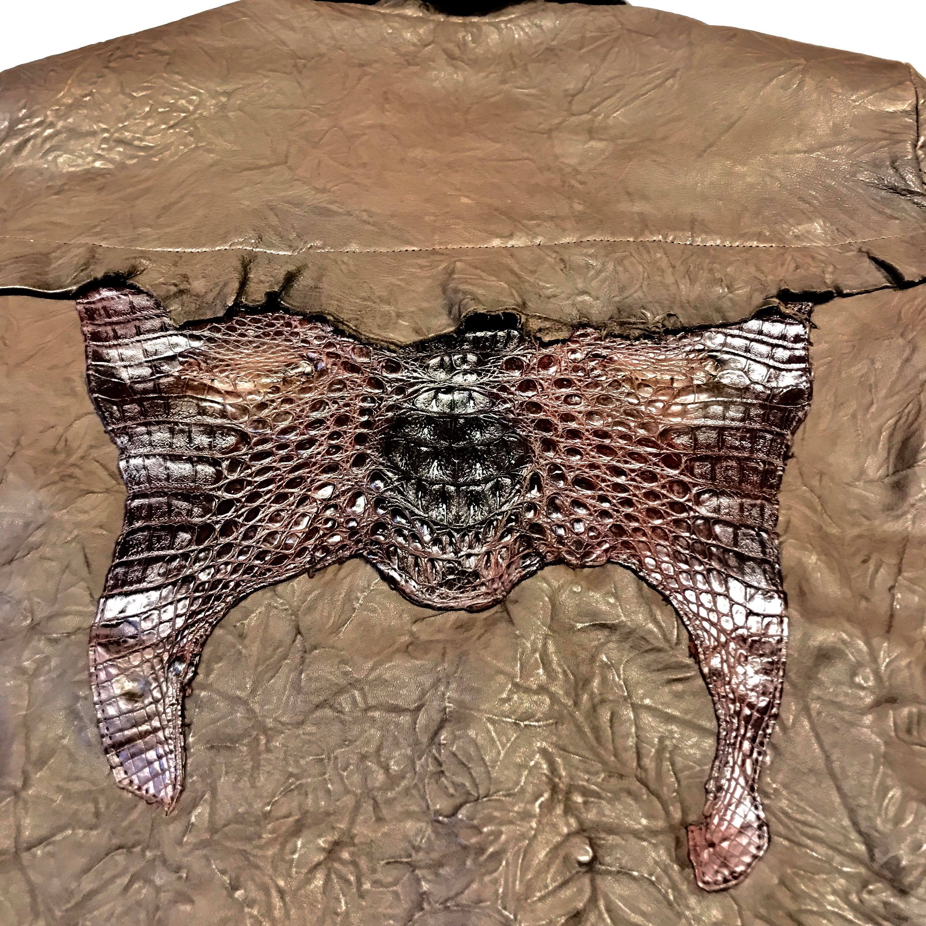 Kashani LUX Chocolate Raw Cut Alligator Lambskin Bomber Jacket - Image 7