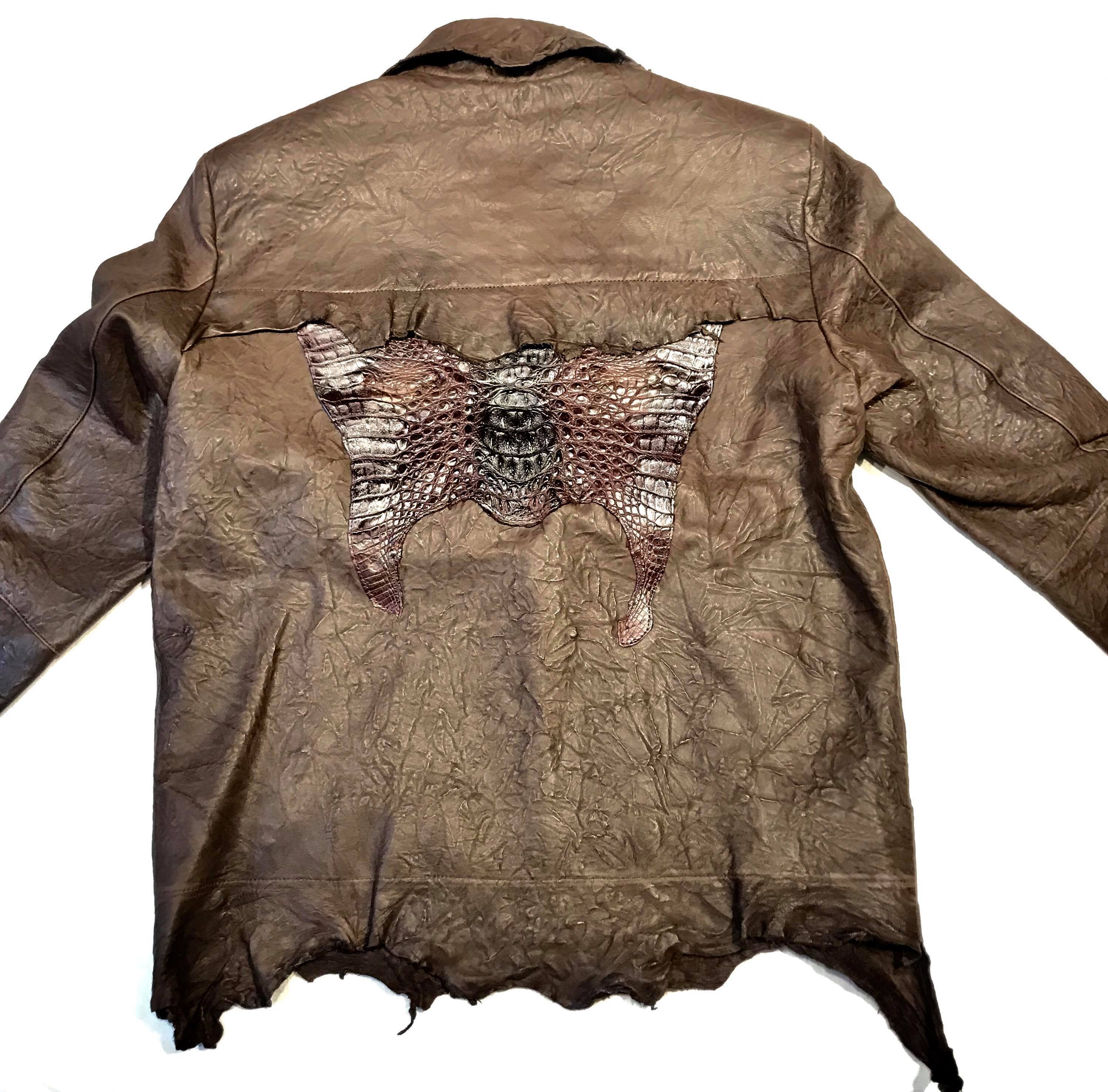 Kashani LUX Chocolate Raw Cut Alligator Lambskin Bomber Jacket - Image 8
