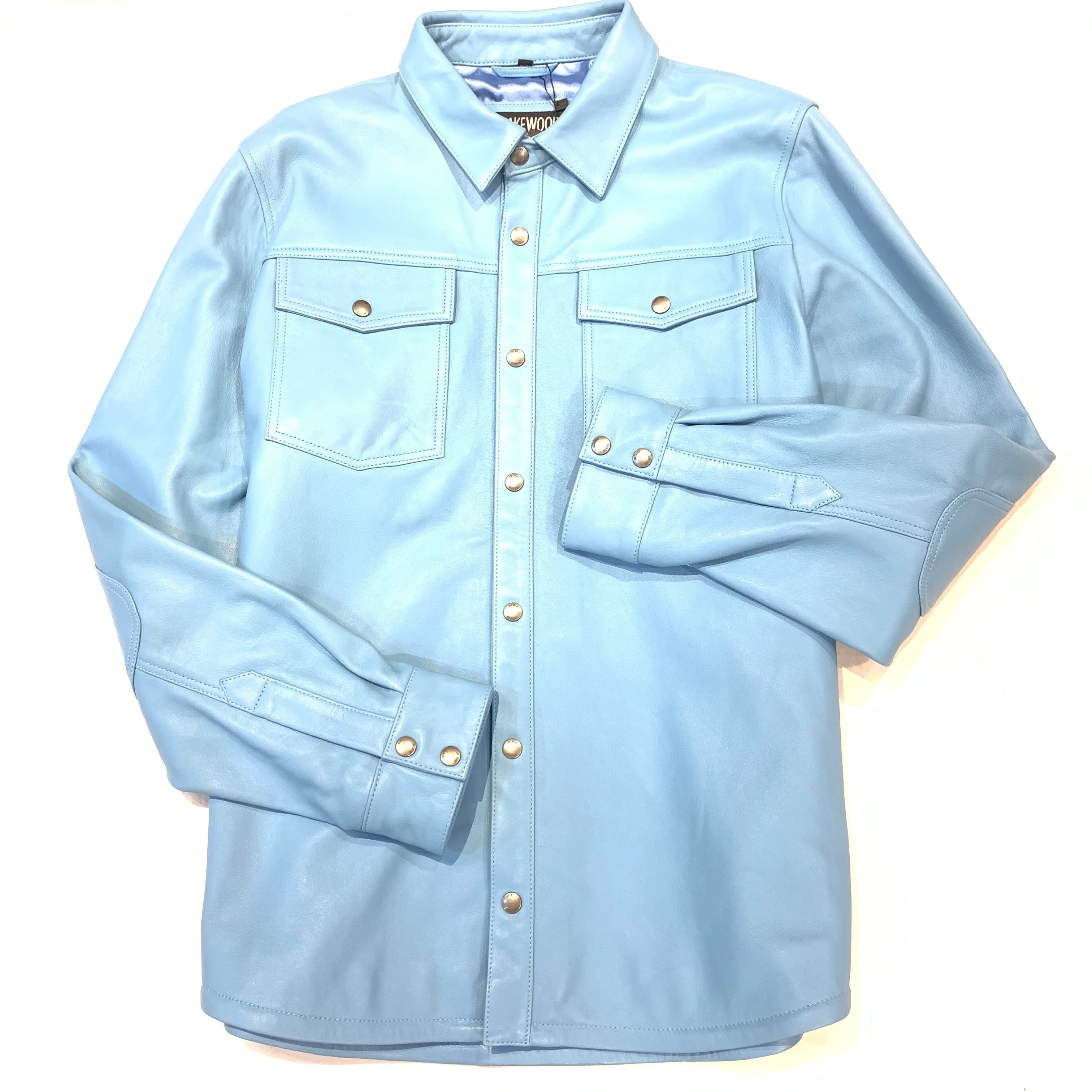 Kashani Men's Powder Blue Lambskin Button-Up Shirt - Image 3