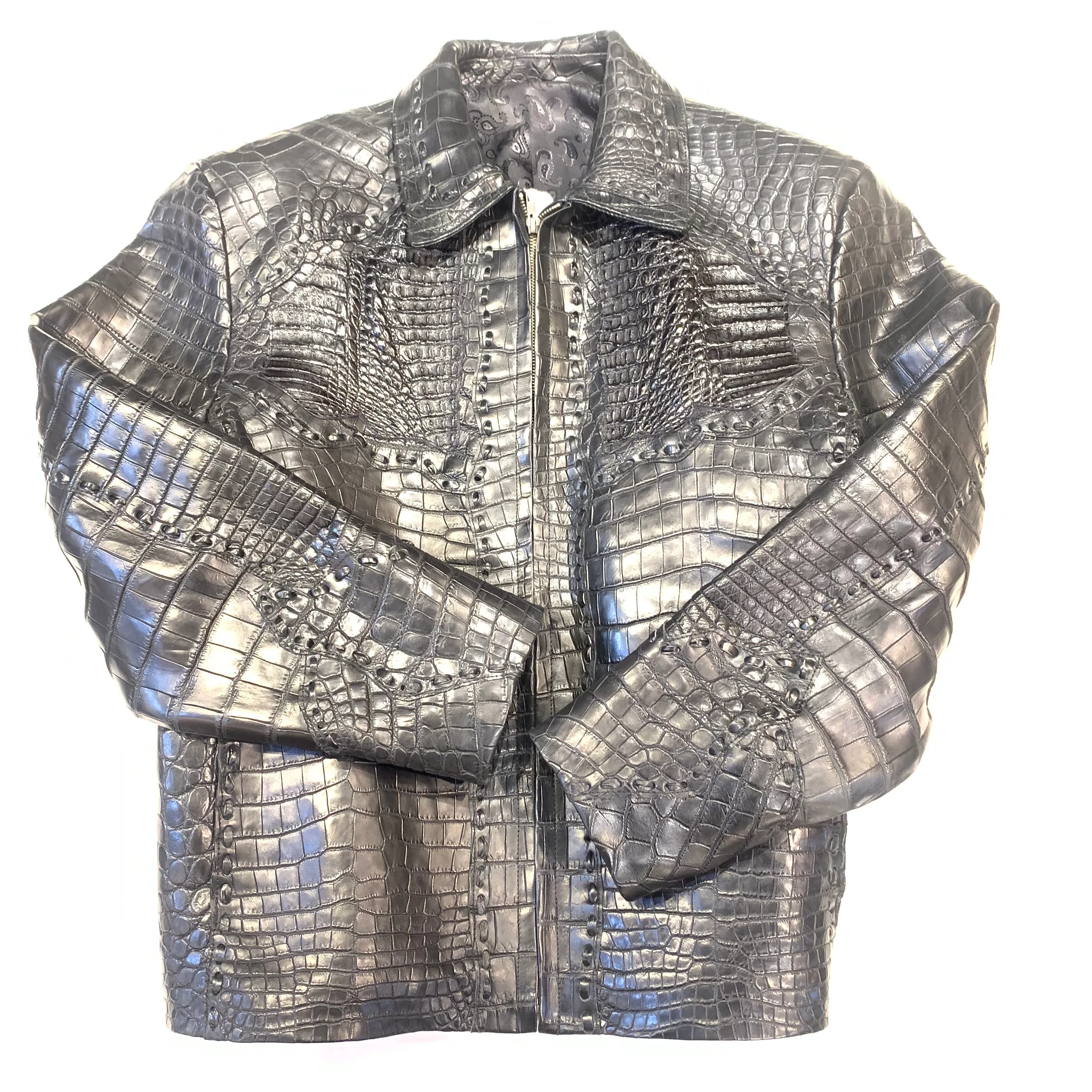 Kashani Men's Black All-Over Alligator Skin Bomber Jacket - Image 5