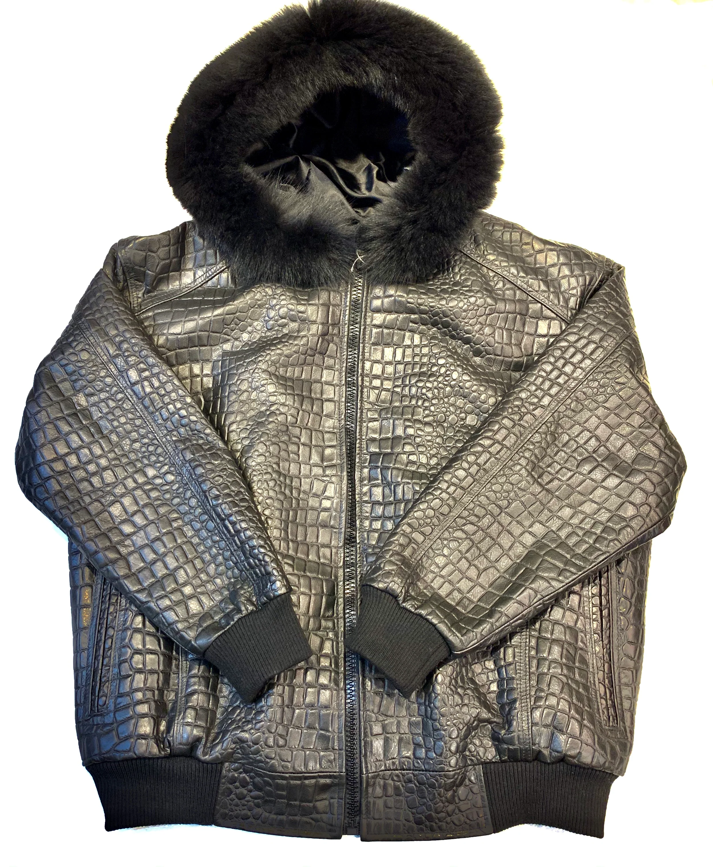 Kashani Men's Black Embossed Gator Fox Hooded Jacket - Image 5