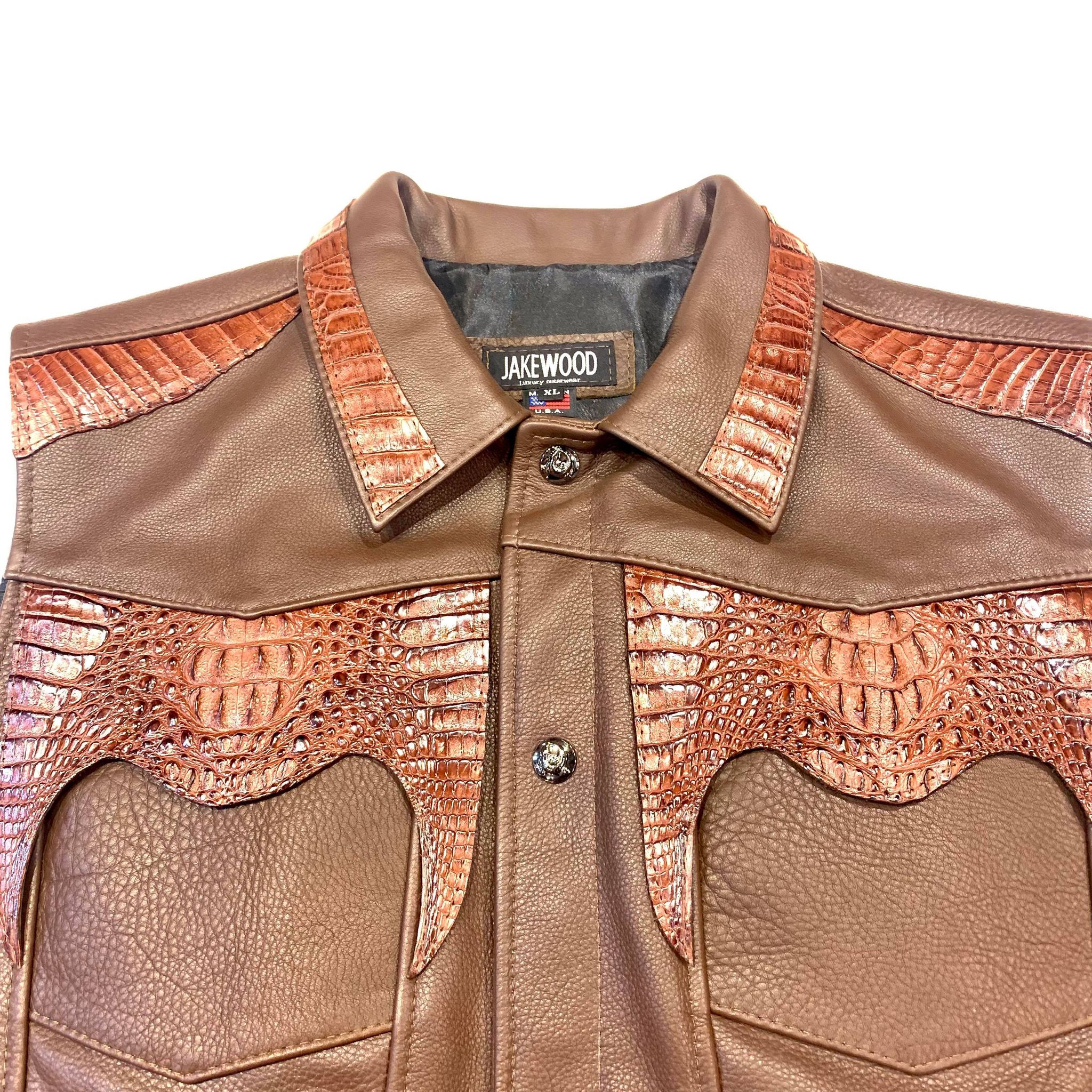 Kashani Men's Chocolate Brown Lambskin/Alligator Vest - Image 2